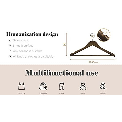 Golden Bird International Wooden Walnut Color Finish Brown Wooden Hanger With 360 Degree Swivel Hook And Precisely Cut Notches For Camisole, Jacket, Pant, Dress Clothes Hangers (10)