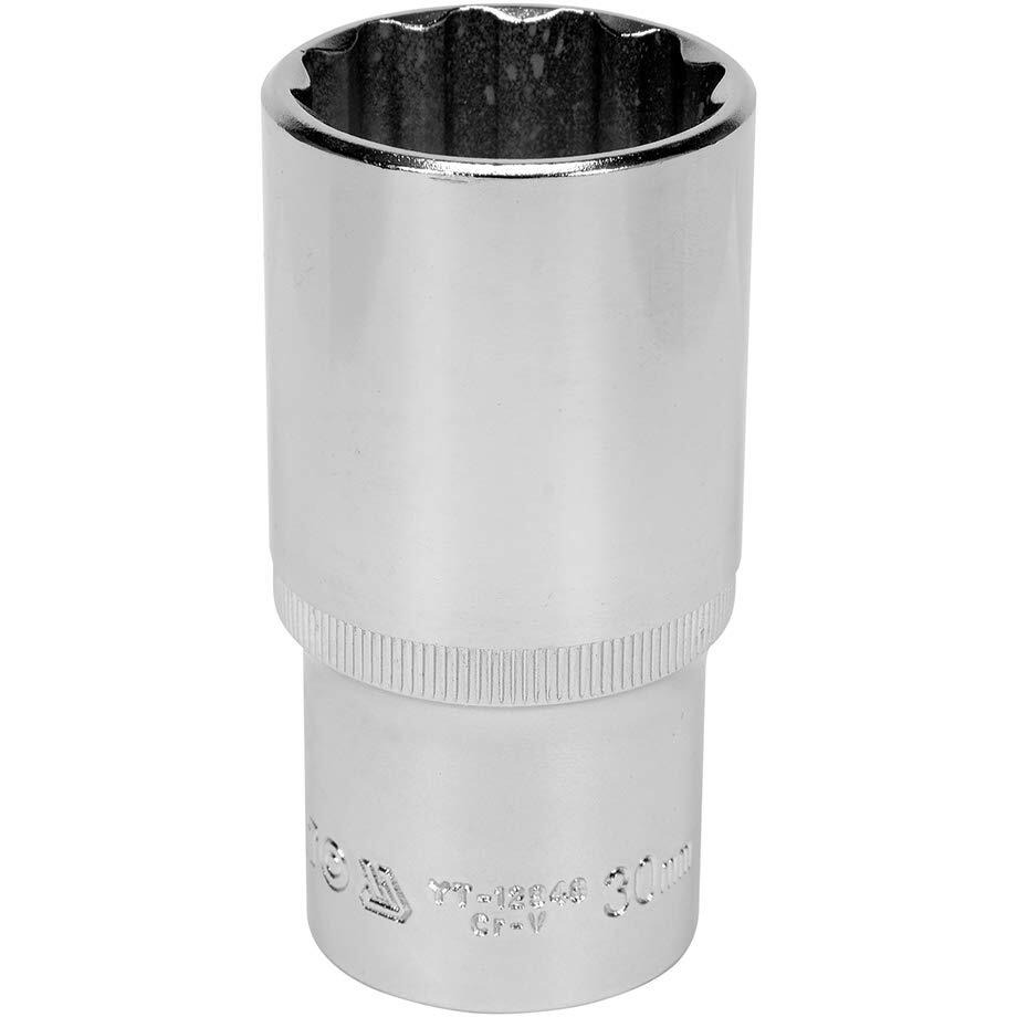 Yato Chromium Satin Plated Steel Yt-12948 Bi-Hexagonal Deep Socket For 1/2 Inch Socket Wrench Set Crv Socket Tool Box For Home And Mechanical/Industrial Tool (30 Mm And Length 76 Mm, Steel)