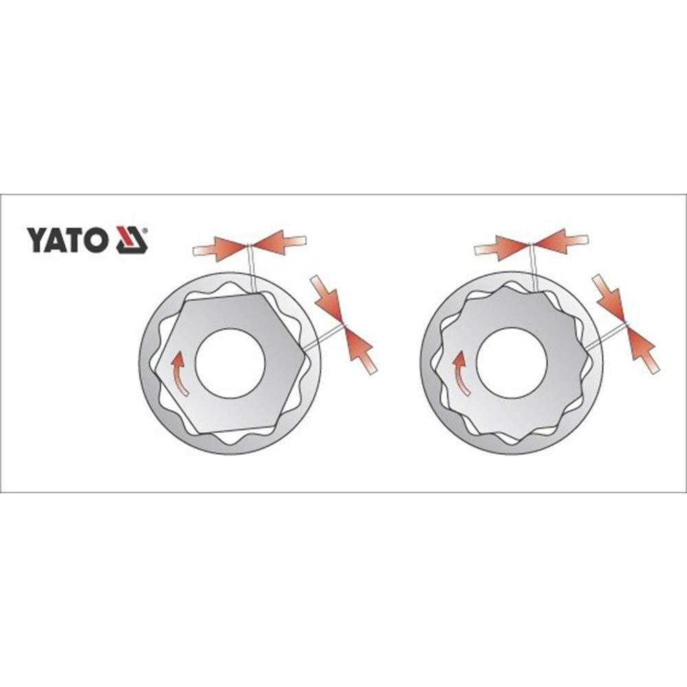 Yato Yt-1281 Bihexagonal Socket Of Size 19Mm & Length 38Mm Suitable For 1/2 Inch Drive Socket Wrench Set |Din3121 Crv Chromium Satin Plated Steel|Socket Tool Box|Use Mechanical Tools|Industrial Tool