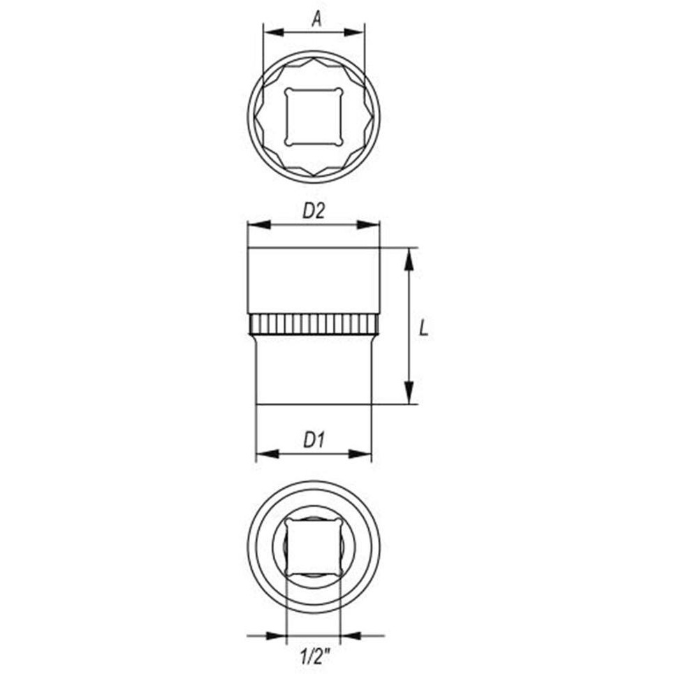 Yato Yt-1285 Bihexagonal Socket Of Size 23Mm & Length 38Mm Suitable For 1/2 Inch Drive Socket Wrench Set |Din3121 Crv Chromium Satin Plated Steel|Socket Tool Box|Use Mechanical Tools|Industrial Tool