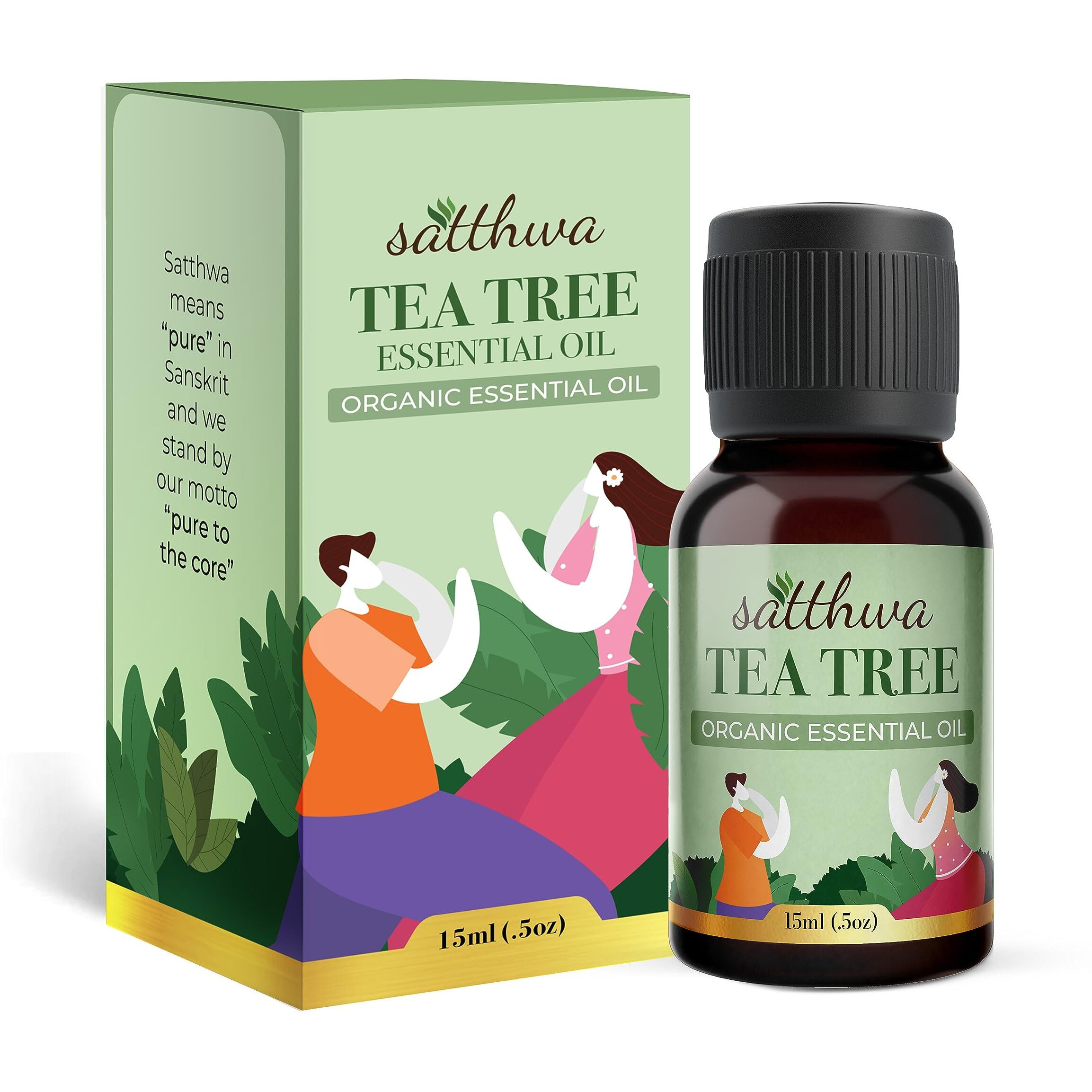Satthwa Organic Tea Tree Essential Oil - Therapeutic Grade - 15Ml - Cleansing And Purifying, Supports Healthy Skin, Hair, And Nails