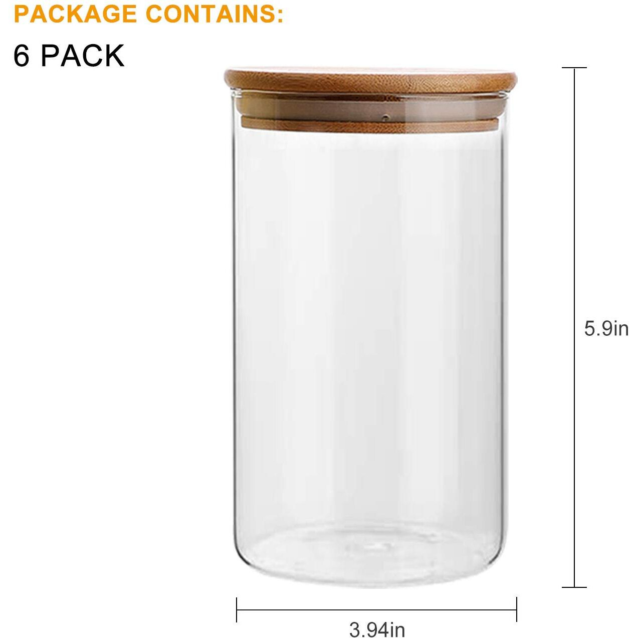 Flrolove 35Oz/1000Ml Clear Glass Food Storage Containers Set Airtight Food Jars With Bamboo Wooden Lids Kitchen Canisters For Sugar, Candy, Cookie, Rice And Spice Jars Set Of 6, Blue