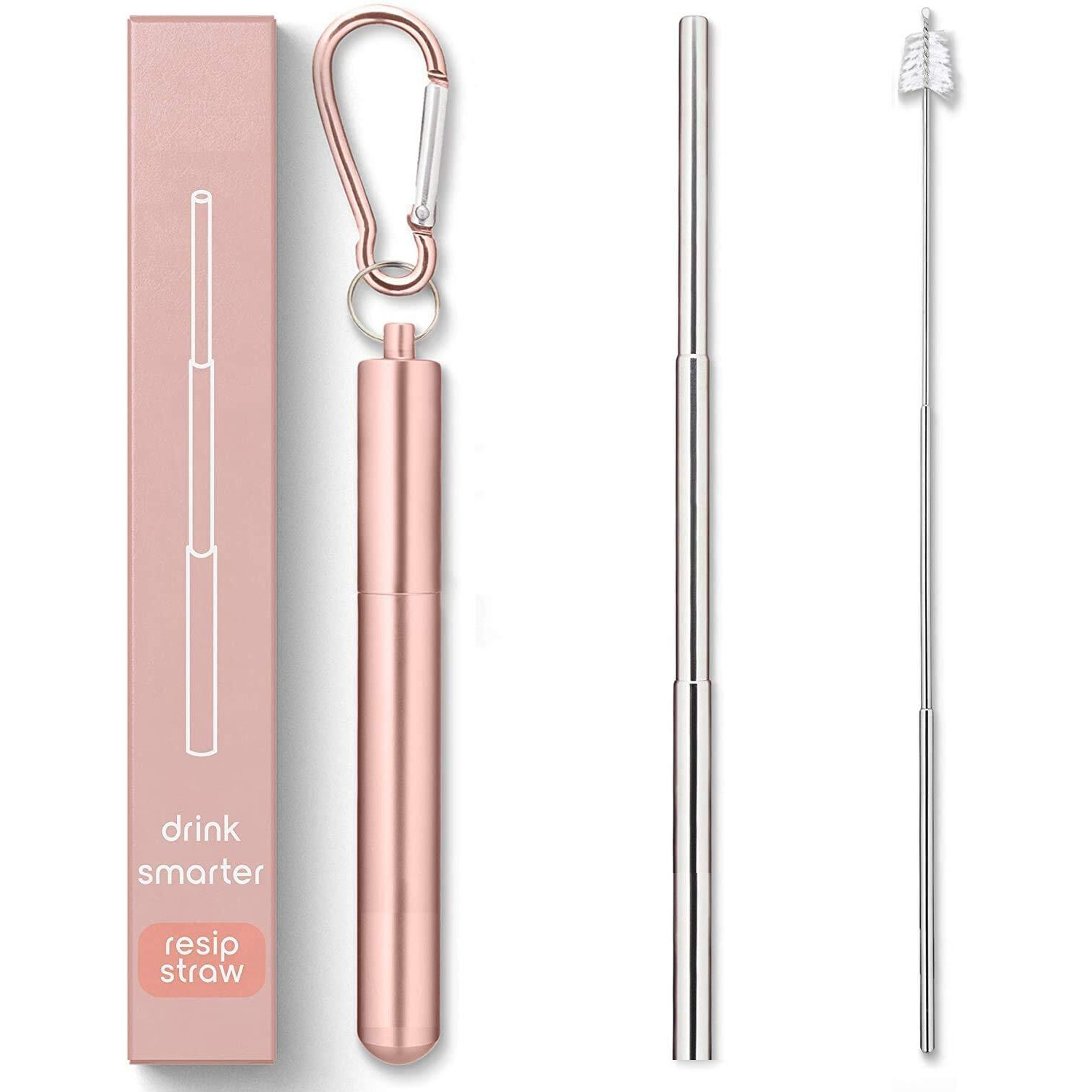 Anab Gi Portable Reusable Drinking Straws With Case| Collapsible And Foldable Telescopic Stainless Steel Straw Dispenser, Long Cleaning Brush, Easy To Clean