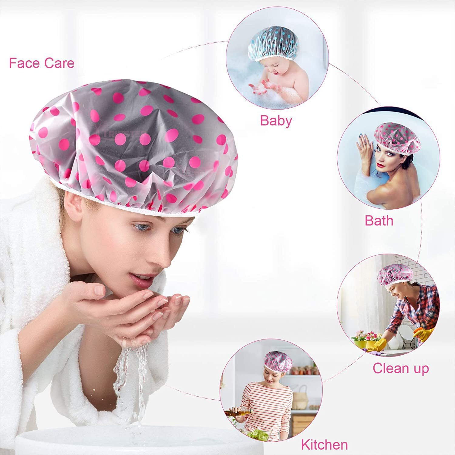 Tricster Shower Cap Set Of 6 For Women, Reusable Waterproof Elastic Eva Free-Size Bathroom Shower Caps - For Homes, Spas, Salons, Hair Treatment, Beauty Parlors (Multicolored And Multi-Design)