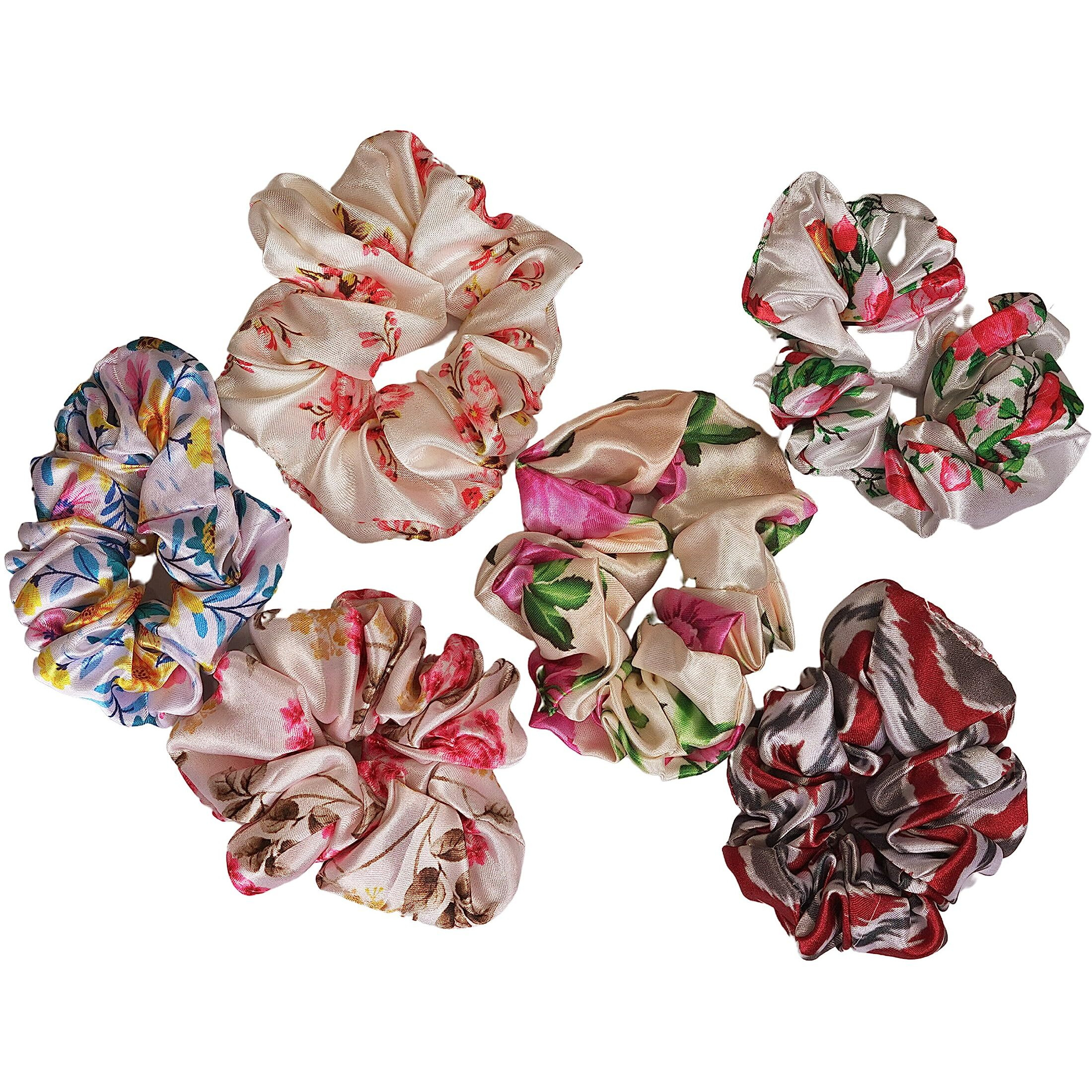 Cloud Walker Silk Satin Scrunchies For Women & Girls | Same Design,Pack Of 6 Hair Scrunchy Set, Anti-Hair-Breakage, Hair Ties, Scrunchies Set, Best Gift For Sister, Friend (Multicolor)