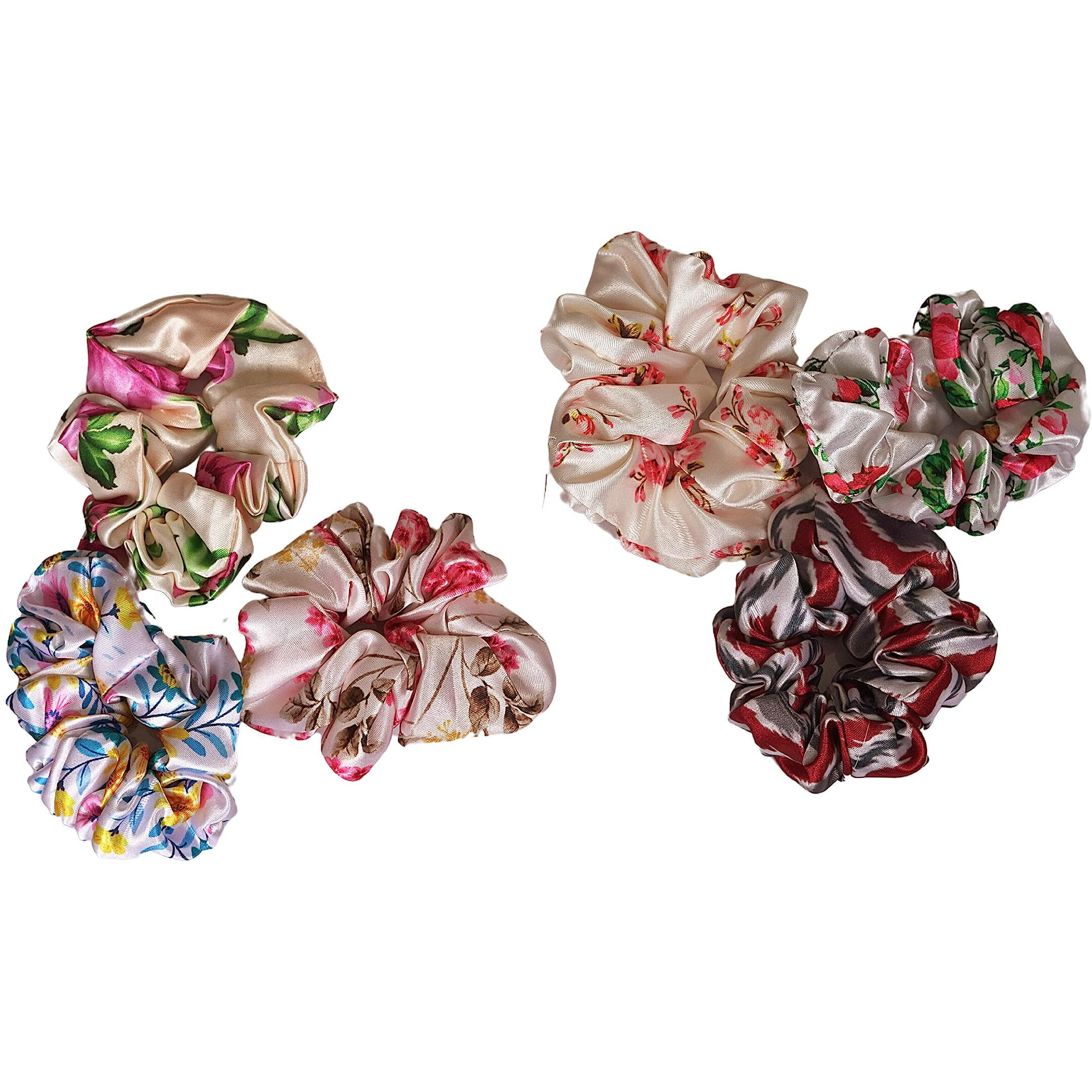 Cloud Walker Silk Satin Scrunchies For Women & Girls | Same Design,Pack Of 6 Hair Scrunchy Set, Anti-Hair-Breakage, Hair Ties, Scrunchies Set, Best Gift For Sister, Friend (Multicolor)