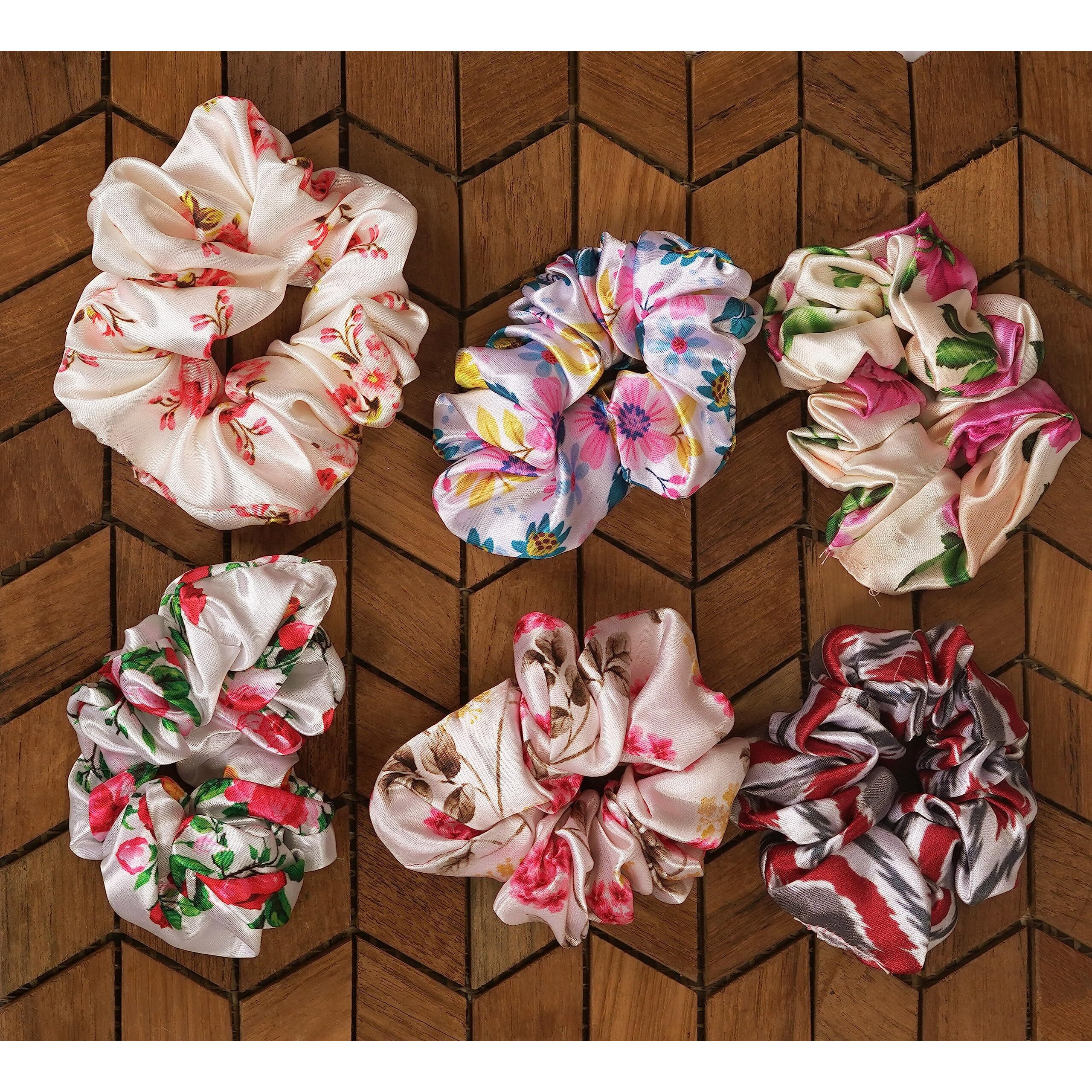 Cloud Walker Silk Satin Scrunchies For Women & Girls | Same Design,Pack Of 6 Hair Scrunchy Set, Anti-Hair-Breakage, Hair Ties, Scrunchies Set, Best Gift For Sister, Friend (Multicolor)