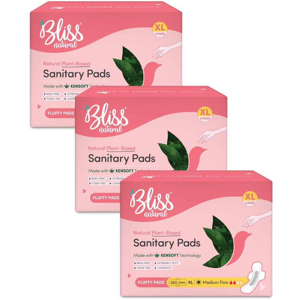 Blissnatural Sanitary Pads For Women (Pack Of 18 Pads) Xl Size Sanitary Napkins For Medium Flow | 3X Absorption And Softness Of Feathers Combo Pack Of 3