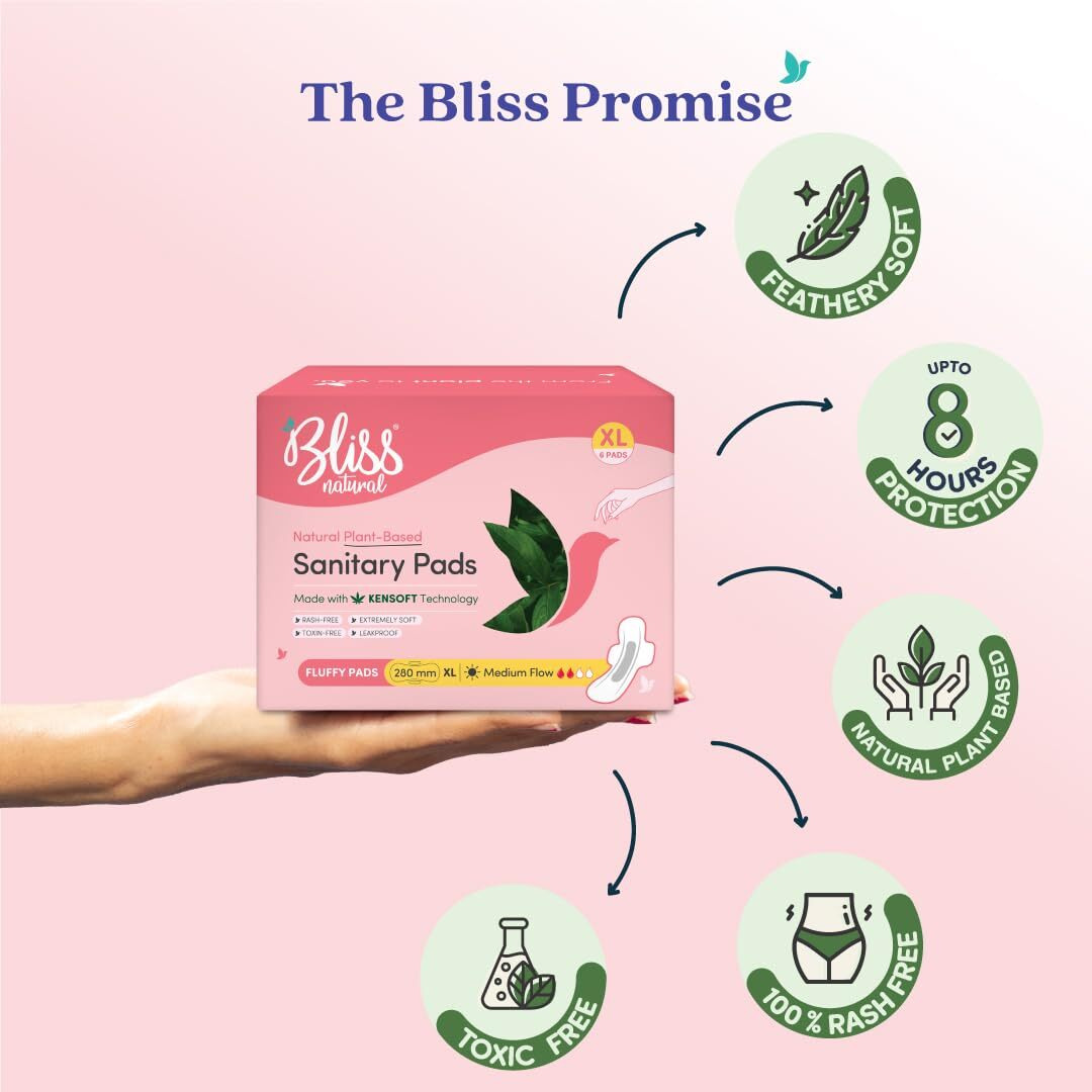 Blissnatural Sanitary Pads For Women (Pack Of 18 Pads) Xl Size Sanitary Napkins For Medium Flow | 3X Absorption And Softness Of Feathers Combo Pack Of 3