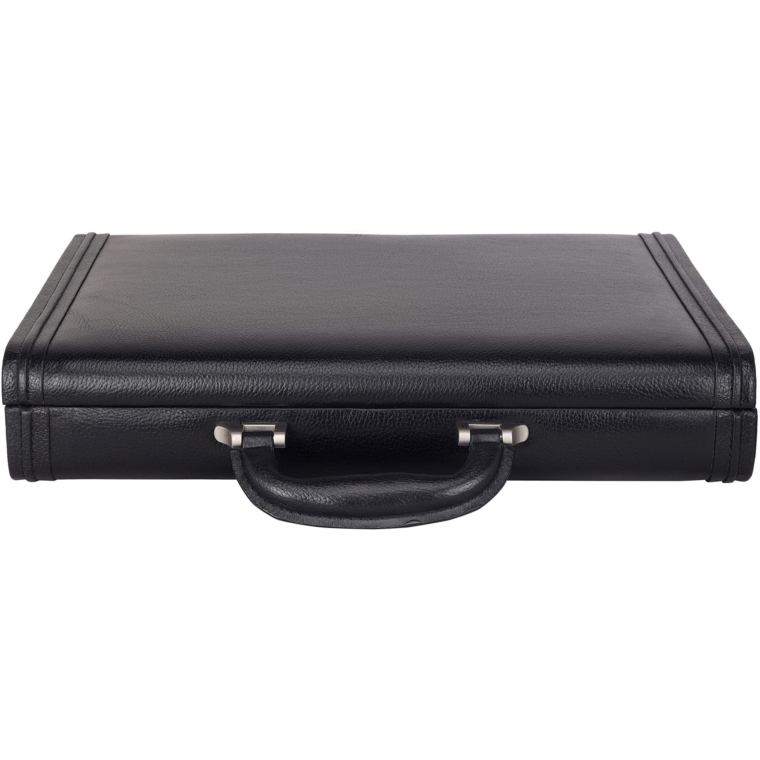 Hyatt Leather Accessories 17 Inch Men's Leather Briefcases Office Bags With Side Combination Lock | Dimension L- 17 X W- 3 X H-13 In Inches (Black)