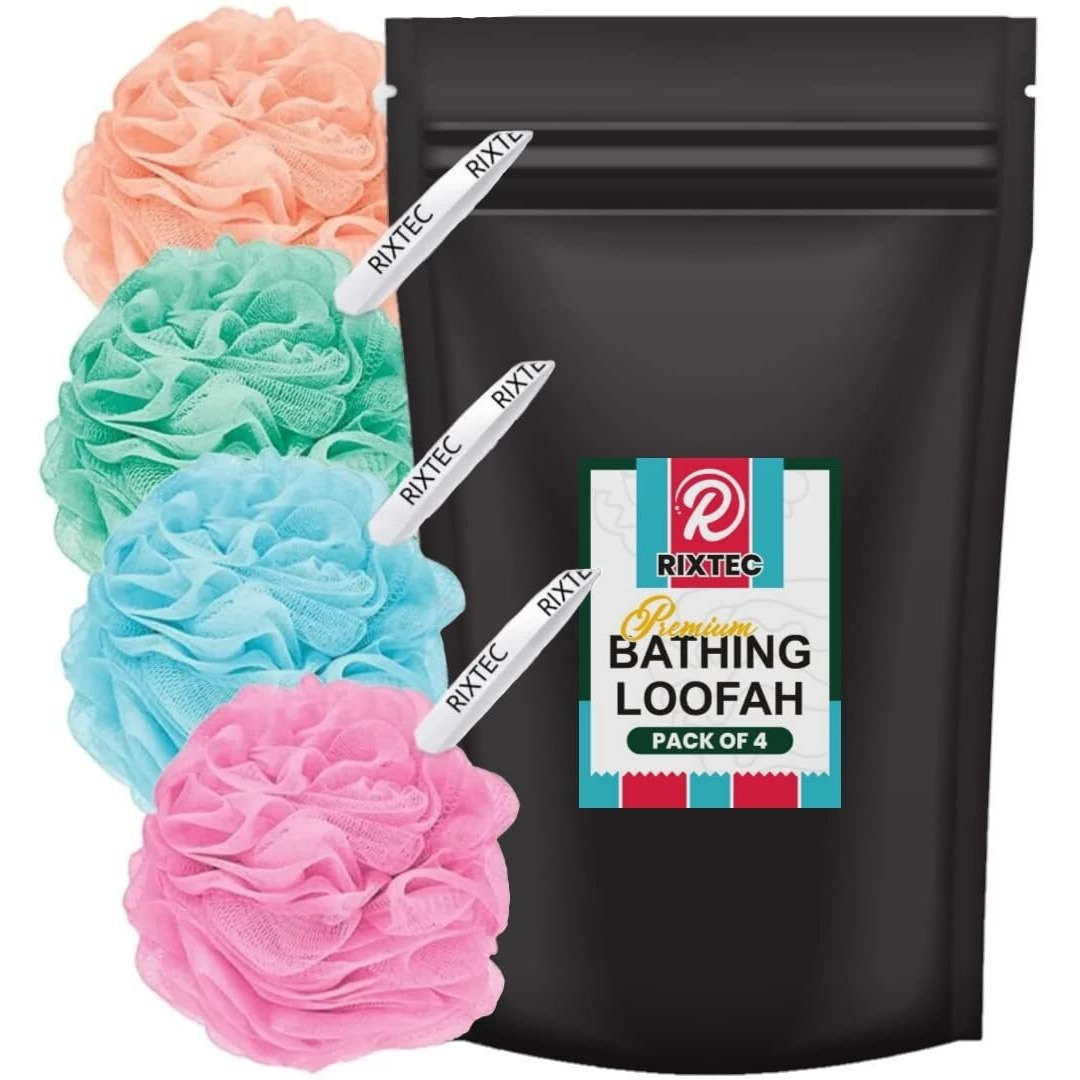 Rixtec Premium Bathing Round Loofah For Men And Women (Multi Colour) (Pack Of 4)