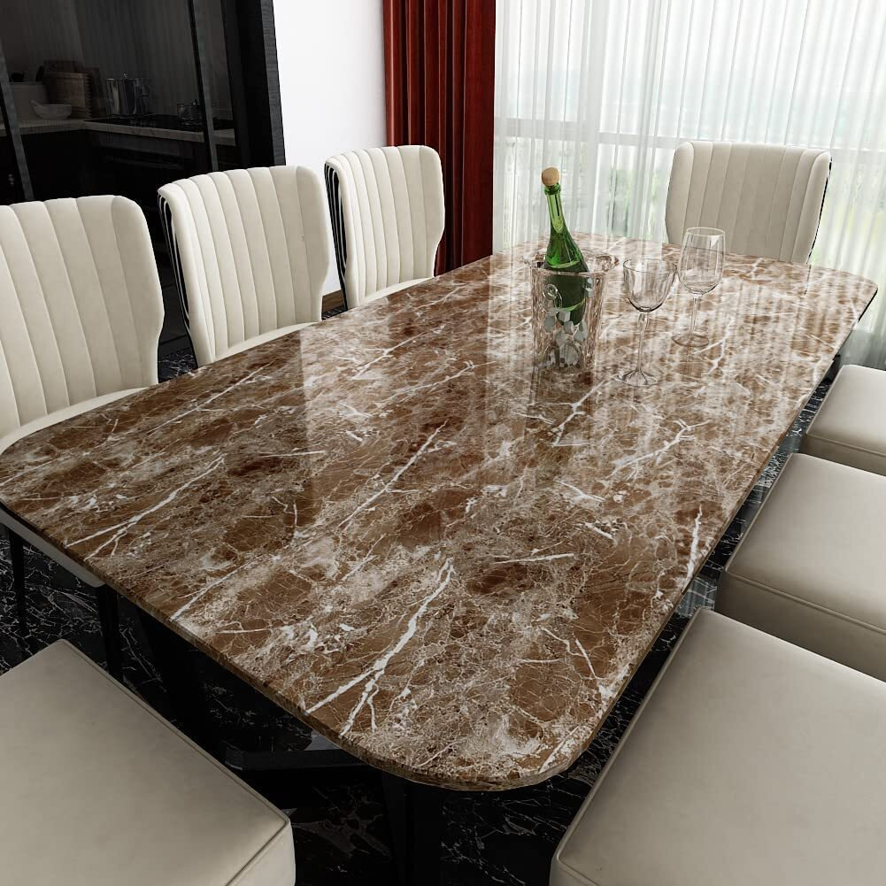 Soflin 60Cm X 200Cm Kitchen Oil Proof Foil Stickers,Kitchen Backsplash Wallpaper,Self-Adhesive Wall Sticker Waterproof Anti Mode And Heat Resistant Drawer (1, Dark Coffee Marble Foil)