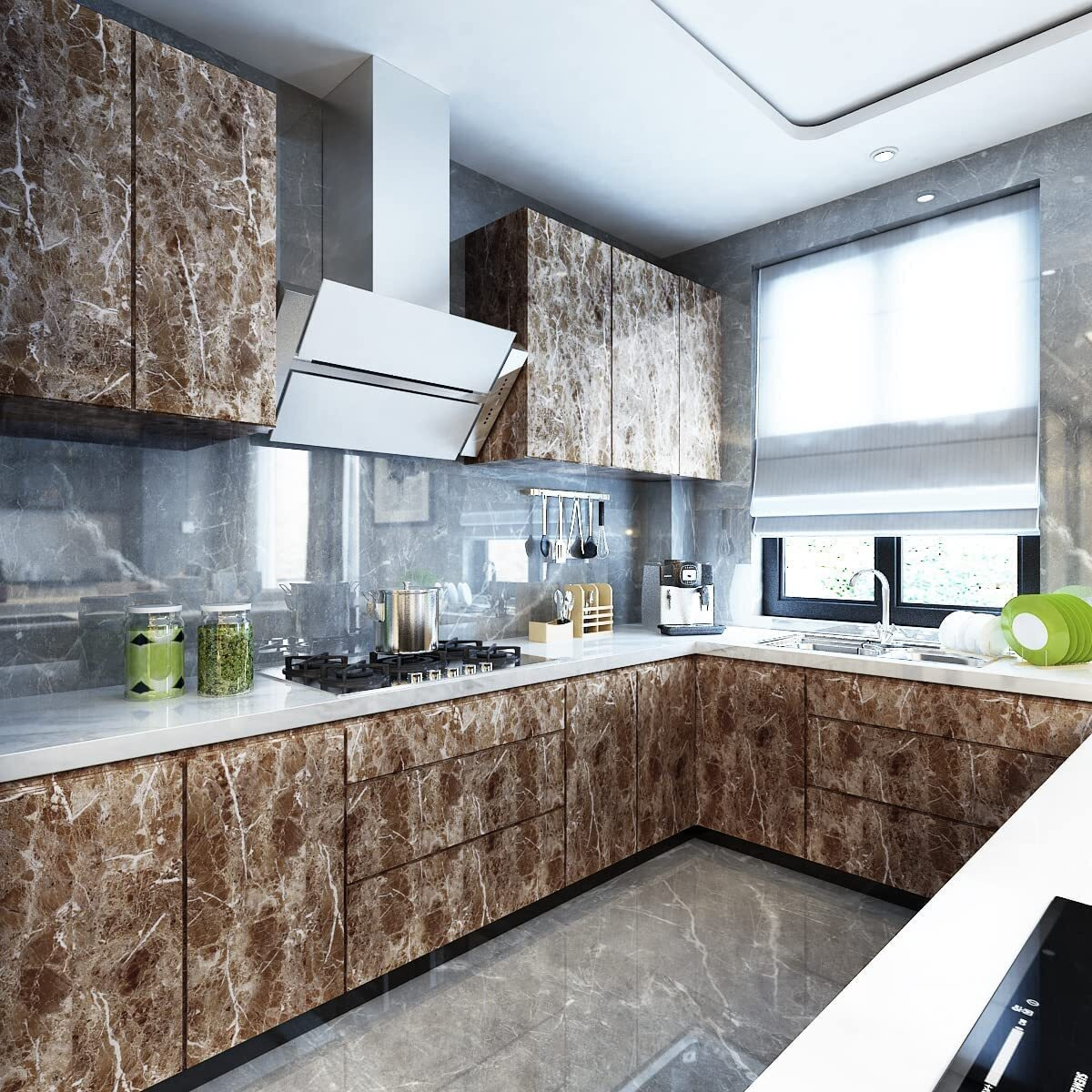 Soflin 60Cm X 200Cm Kitchen Oil Proof Foil Stickers,Kitchen Backsplash Wallpaper,Self-Adhesive Wall Sticker Waterproof Anti Mode And Heat Resistant Drawer (1, Dark Coffee Marble Foil)