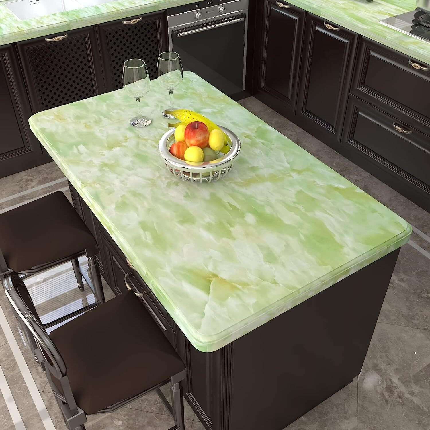 Soflin 60Cm X 200Cm Kitchen Oil Proof Foil Stickers,Kitchen Backsplash Wallpaper,Self-Adhesive Wall Sticker Waterproof Anti Mode And Heat Resistant Drawer (1, Green Marble Foil)