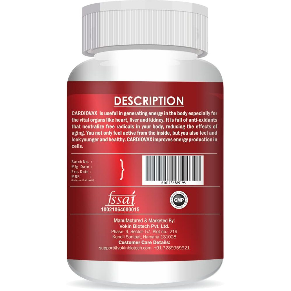 Vokin Biotech Natural Cardiovax With Coenzyme Q10, Arjuna Extract & Moringa Extract Pack Of 60 Tablets