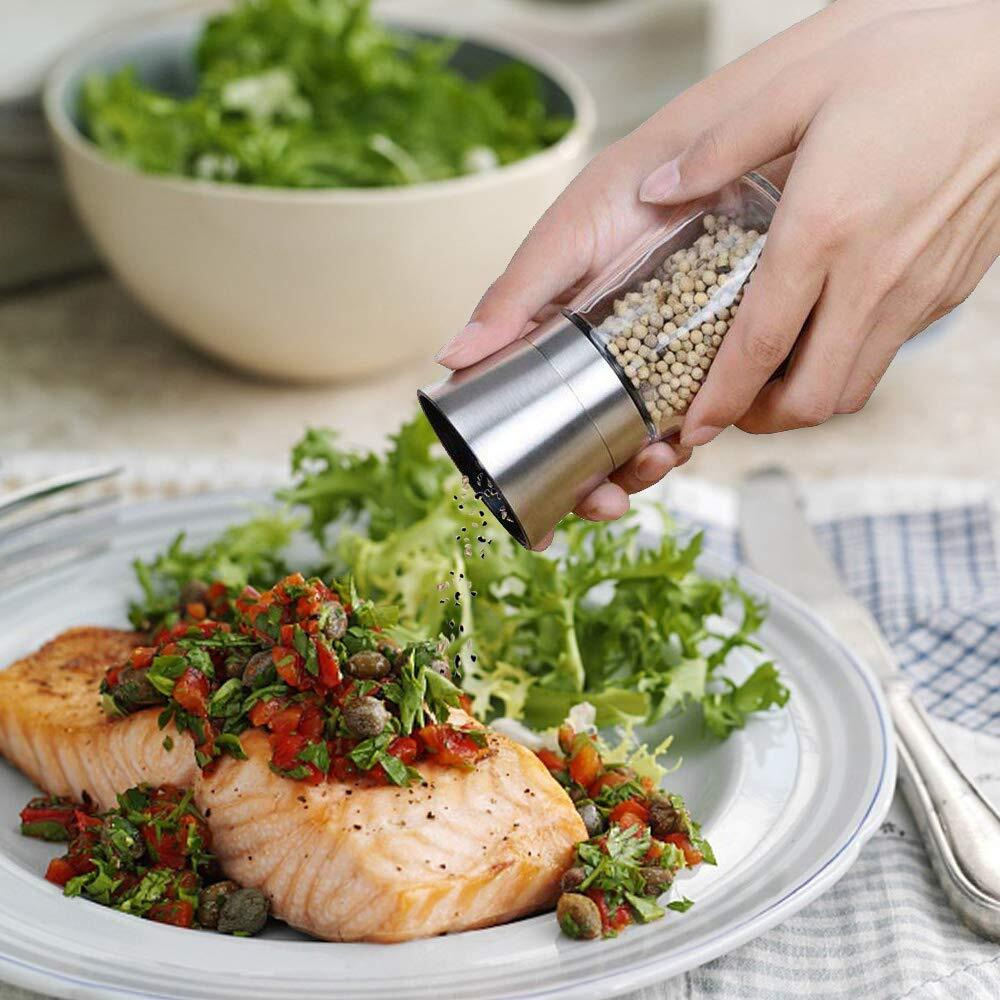 P-Plus International Pack Of 2 Pepper Grinder Or Salt Shaker For Professional Chef Spice Mill Stainless Steel Adjustable (Small+Tall Pack 2)