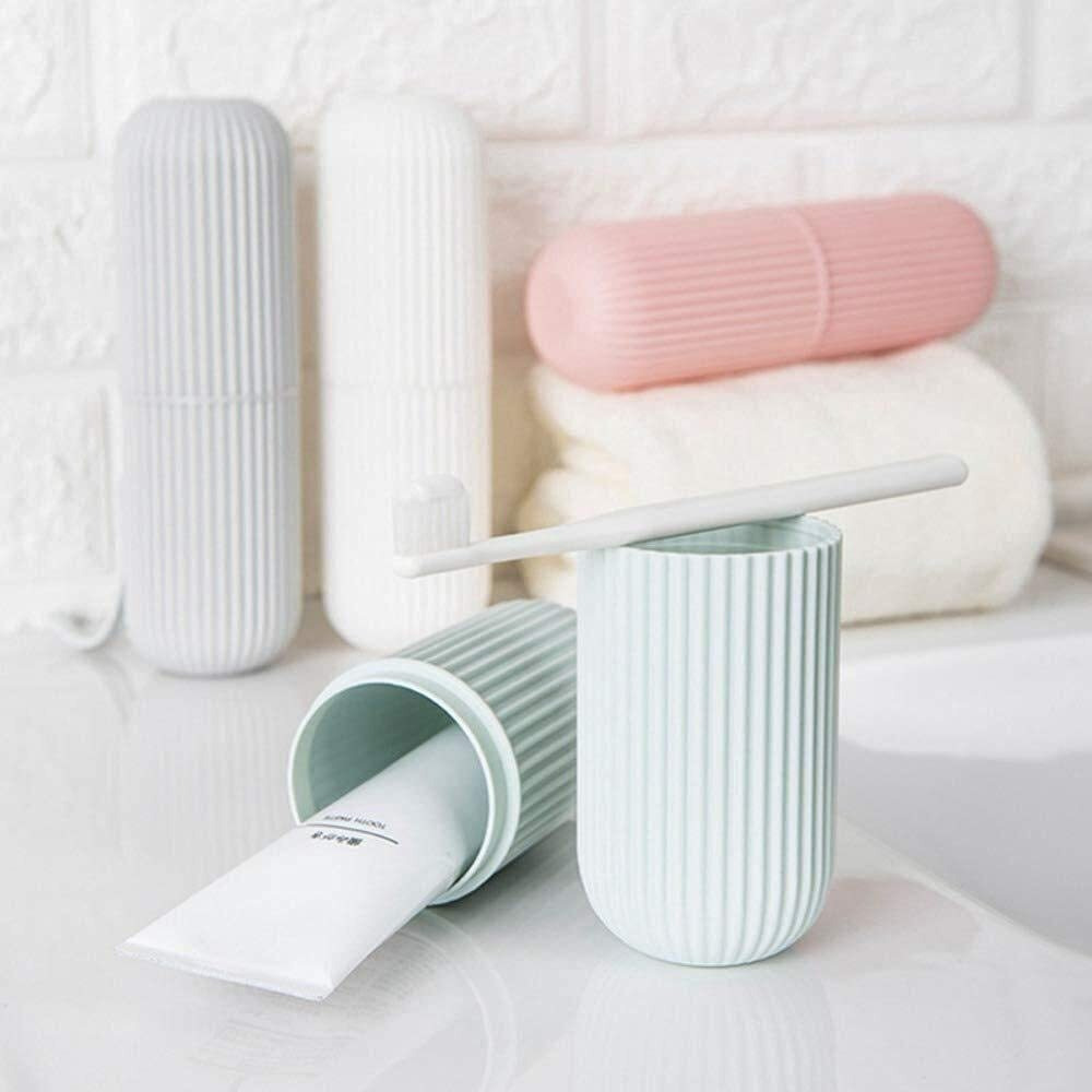 Kbs Capsule Shape Travel Toothbrush Case Cover Holder Portable Toothbrush Storage Box Container Plastic Toothbrush Holder Bathroom Organizer Accessories Set(Pink-Blue-2)