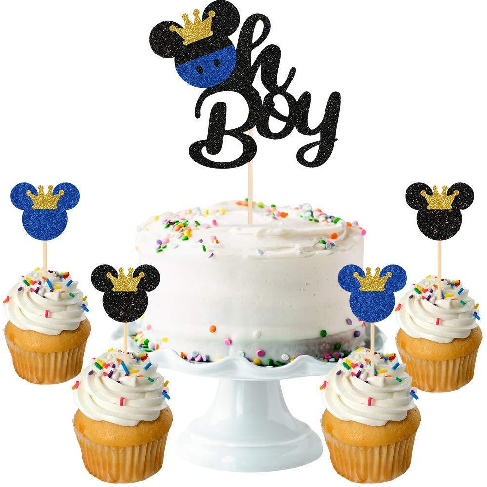 Festiko Mickey Mouse Cake Topper With 10 Pieces Mickey Mouse Cupcake Toppers- Oh Boy Cake Topper For Kid's Birthday Party Decoration