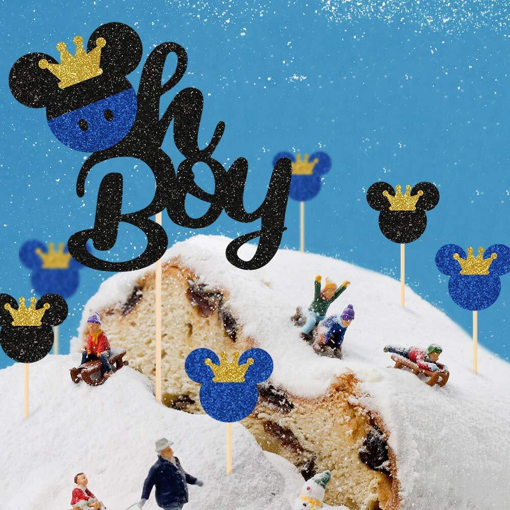 Festiko Mickey Mouse Cake Topper With 10 Pieces Mickey Mouse Cupcake Toppers- Oh Boy Cake Topper For Kid's Birthday Party Decoration