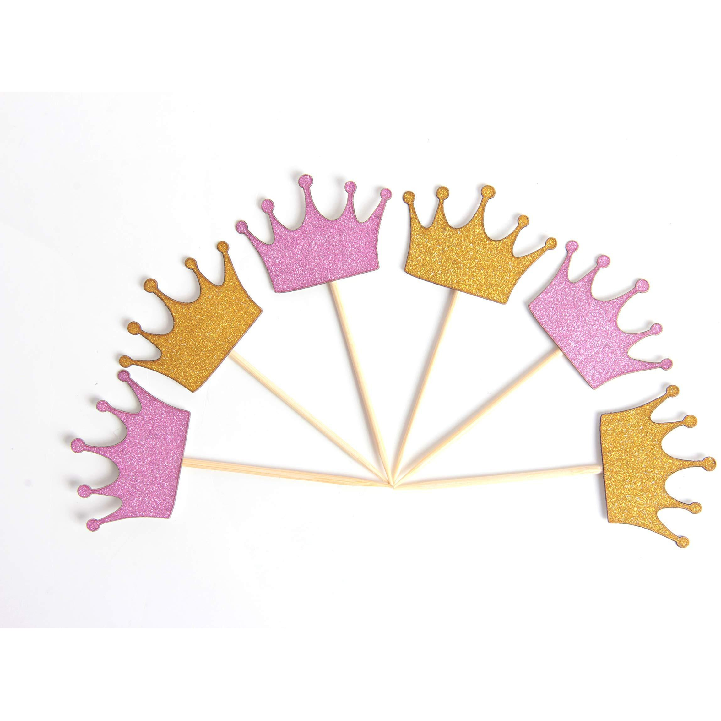 Festiko 30 Pieces Crown Cupcake Toppers For Girls Princess Birthday Party, Decor, Wedding Party Decorations Supplies