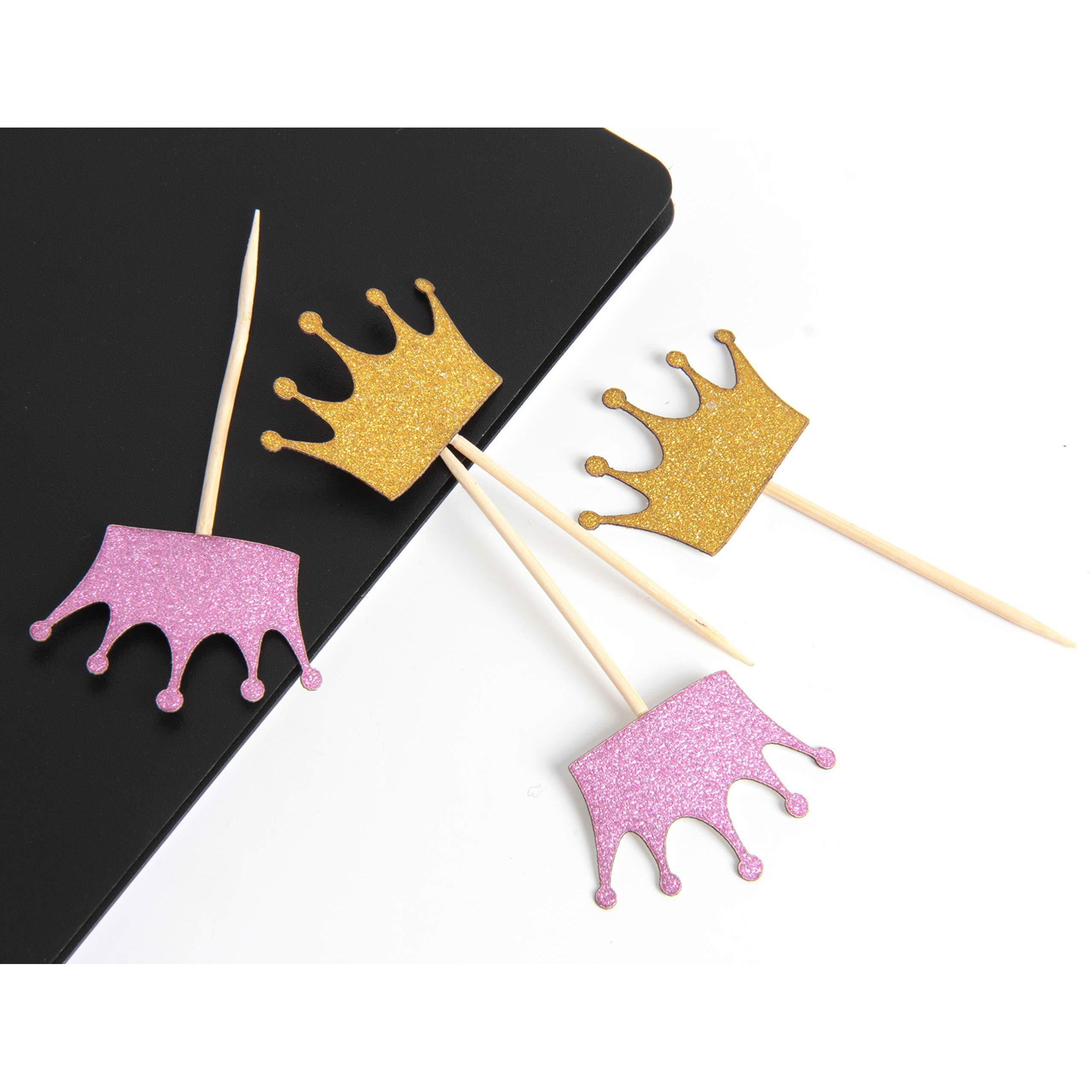 Festiko 30 Pieces Crown Cupcake Toppers For Girls Princess Birthday Party, Decor, Wedding Party Decorations Supplies
