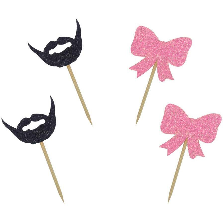 Festiko 20 Pieces Beards Or Bows Cupcake Toppers For Party Birthday Party Decorations