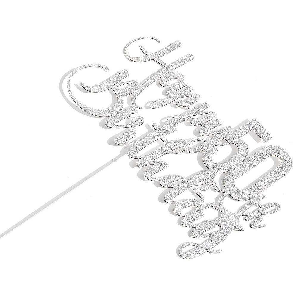 FestikoSilver Glitter Happy 50Th Birthday Cake Topper - 50Th Birthday Cake Topper, 50Th Birthday Party Decoration