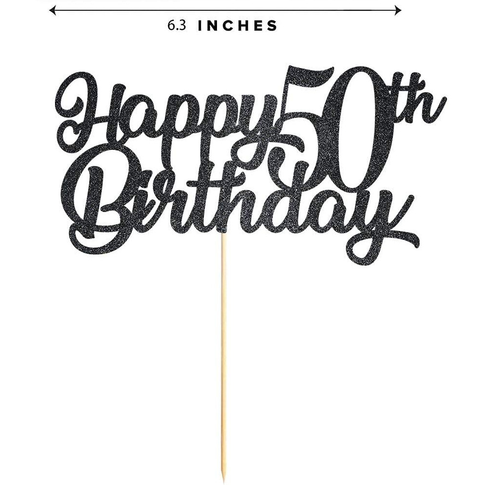 FestikoBlack Happy 50Th Birthday Cake Topper, Black Glitter Cheers To 50 Years Party Cakes Decorations, Supply