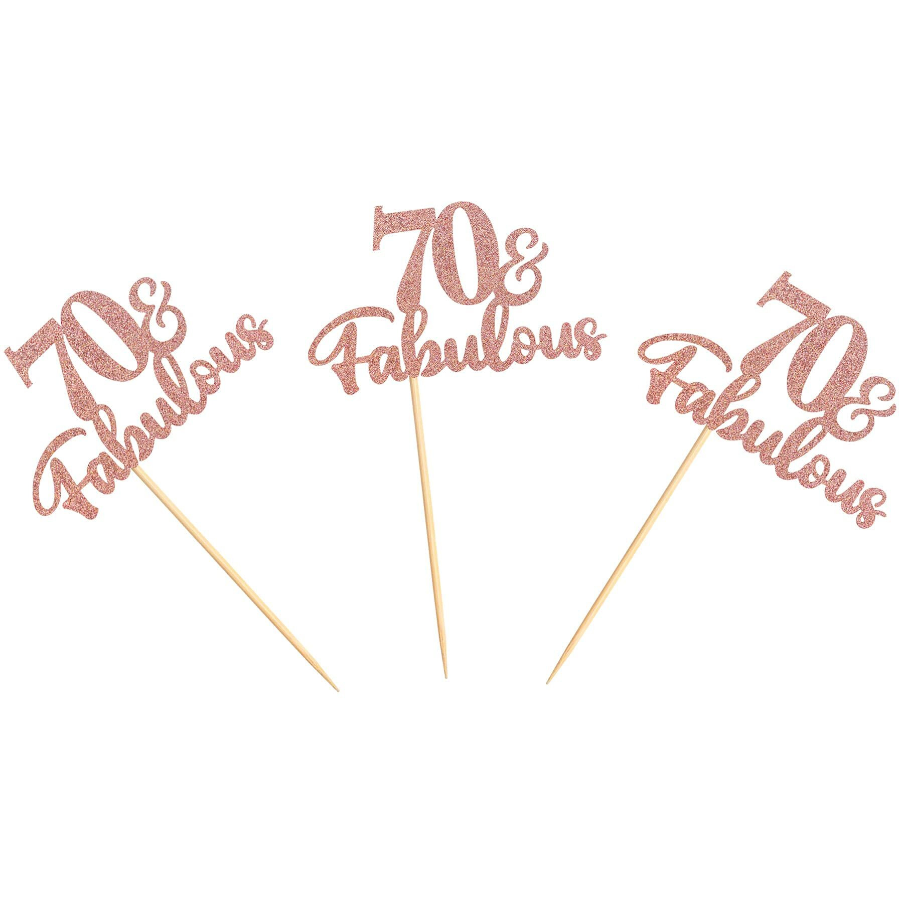 Festiko24 Pack 70 & Fabulous Cupcake Toppers Glitter 70Th Anniversary Cake Picks 70Th Birthday Wedding Party Cake Decorations Supplies Rose Gold
