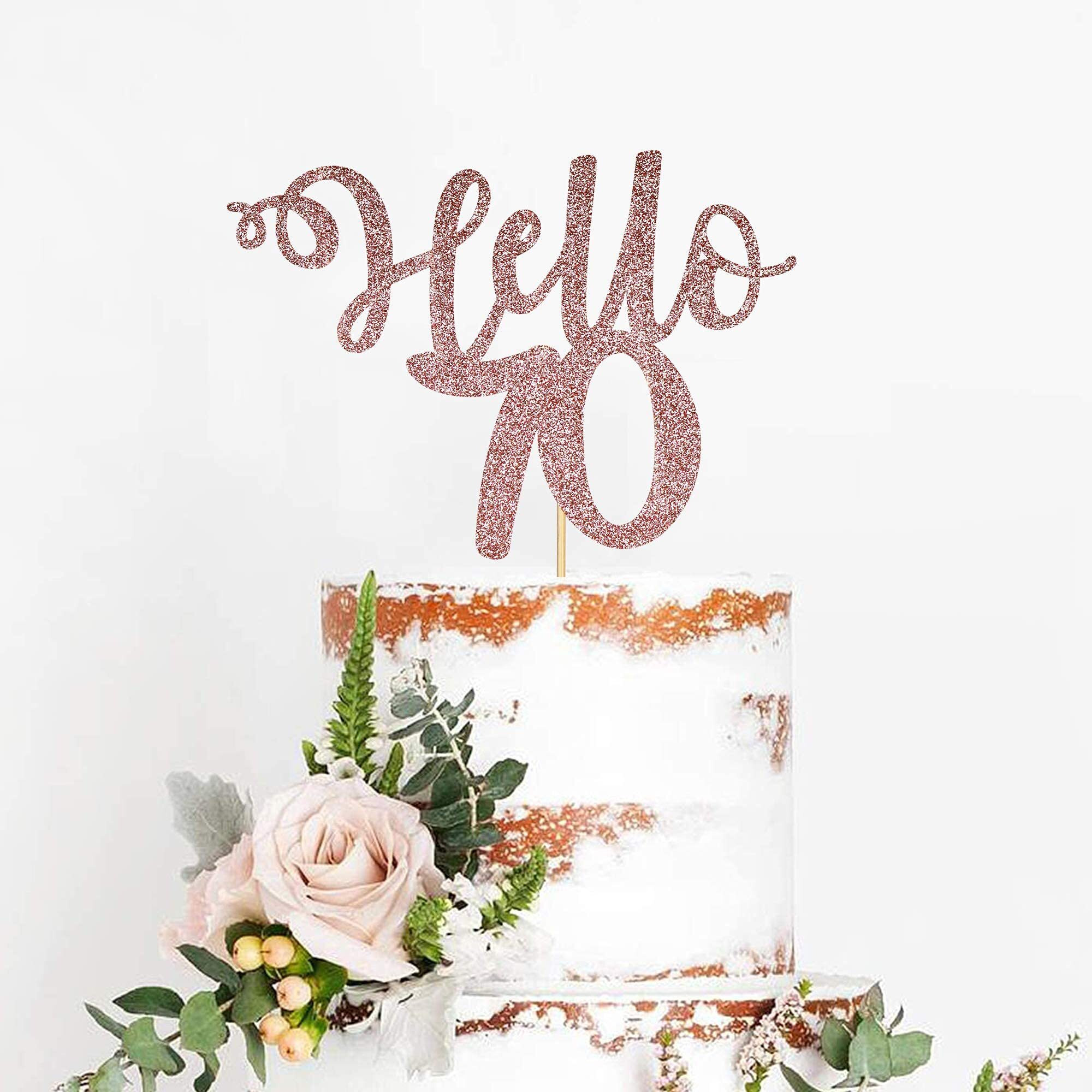 FestikoHello 70 Rose Gold Glitter Cake Topper-70 Cake Topper, 70Th Birthday Cake Topper, 70Th Birthday Party Cake Decoration