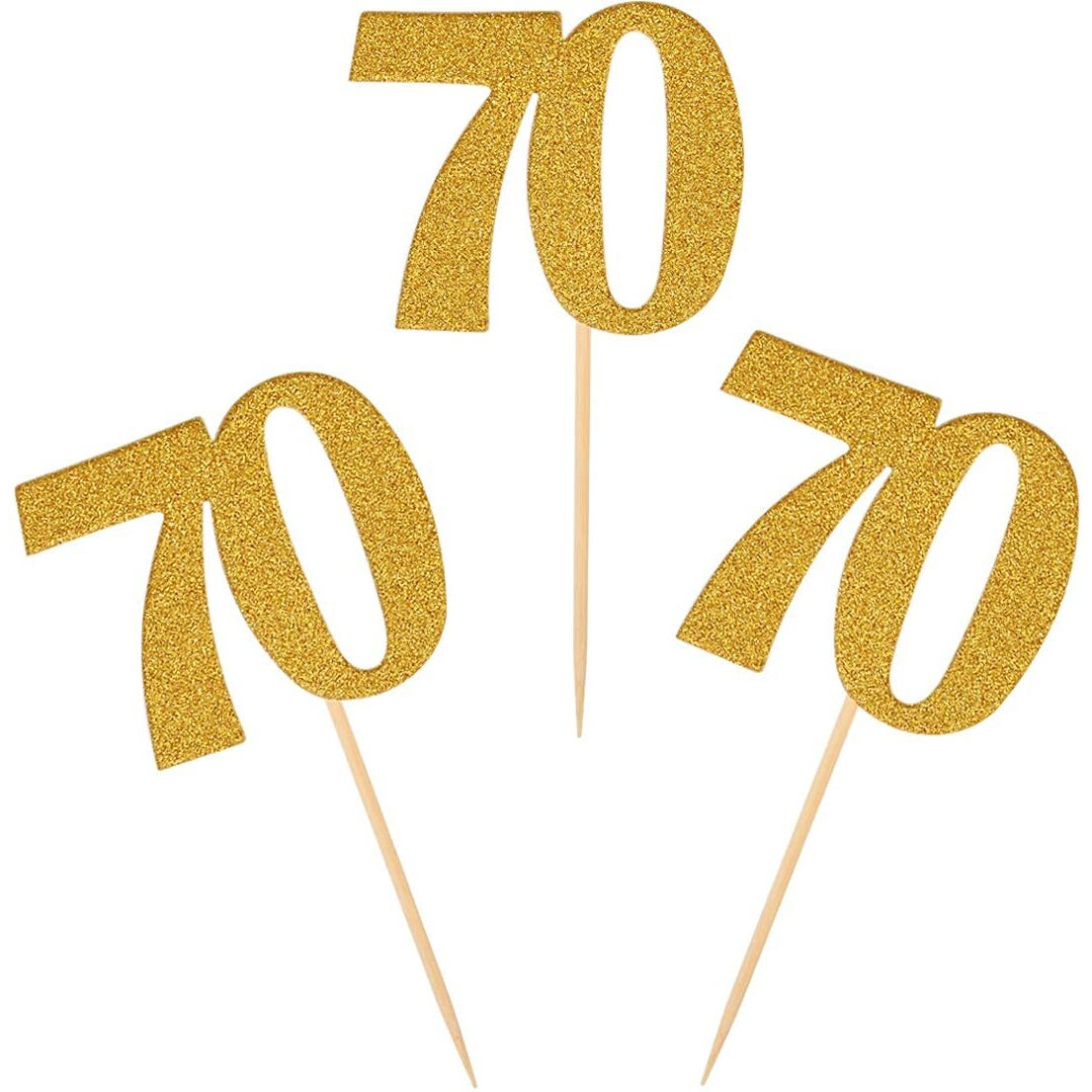 Festiko50Pcs 70Th Cupcake Toppers Gold Glitter Number 70 Cake Picks For Birthday Anniversary Party Decoration