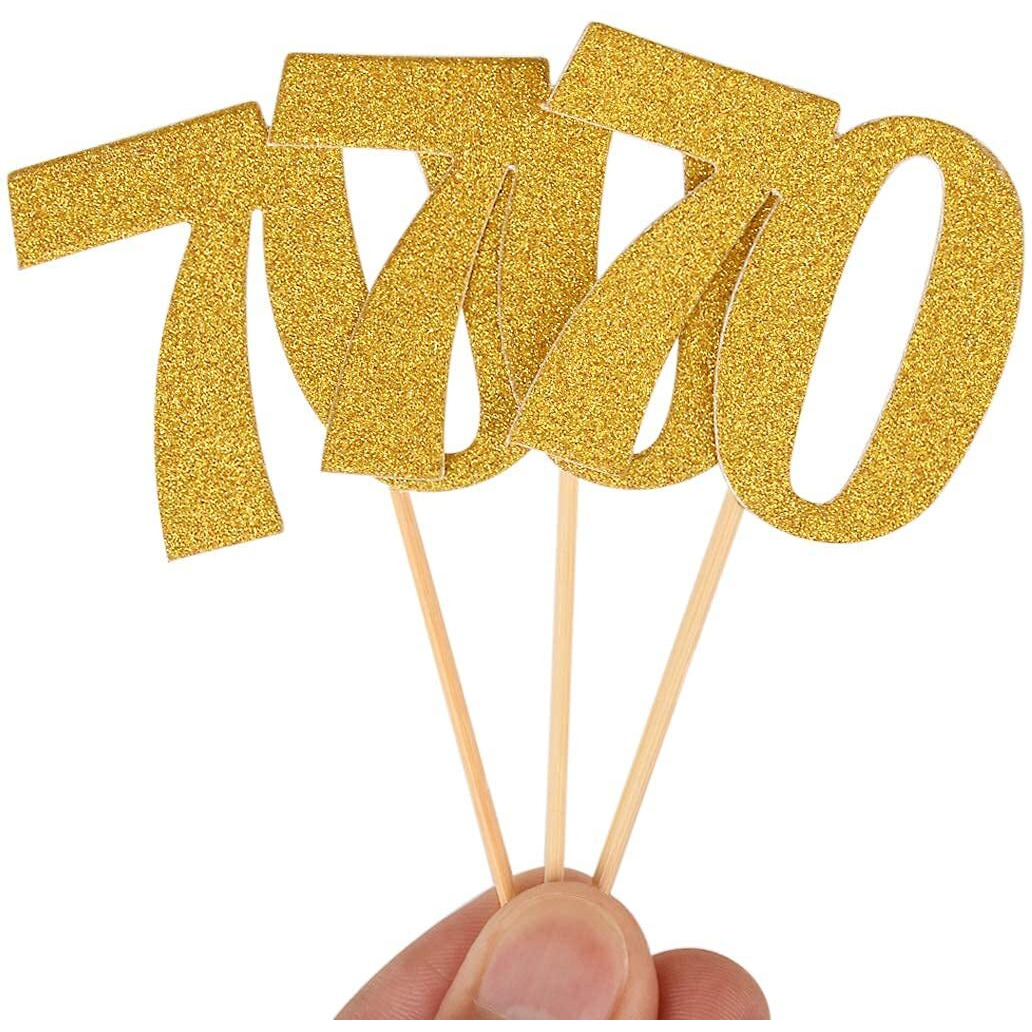 Festiko50Pcs 70Th Cupcake Toppers Gold Glitter Number 70 Cake Picks For Birthday Anniversary Party Decoration