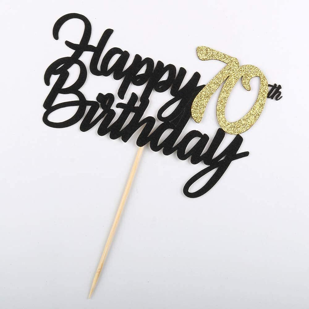 FestikoBlack Gold Glitter Happy Birthday Cake Topper - 70 Anniversary/Birthday Cake Topper Party Decoration (70Th)
