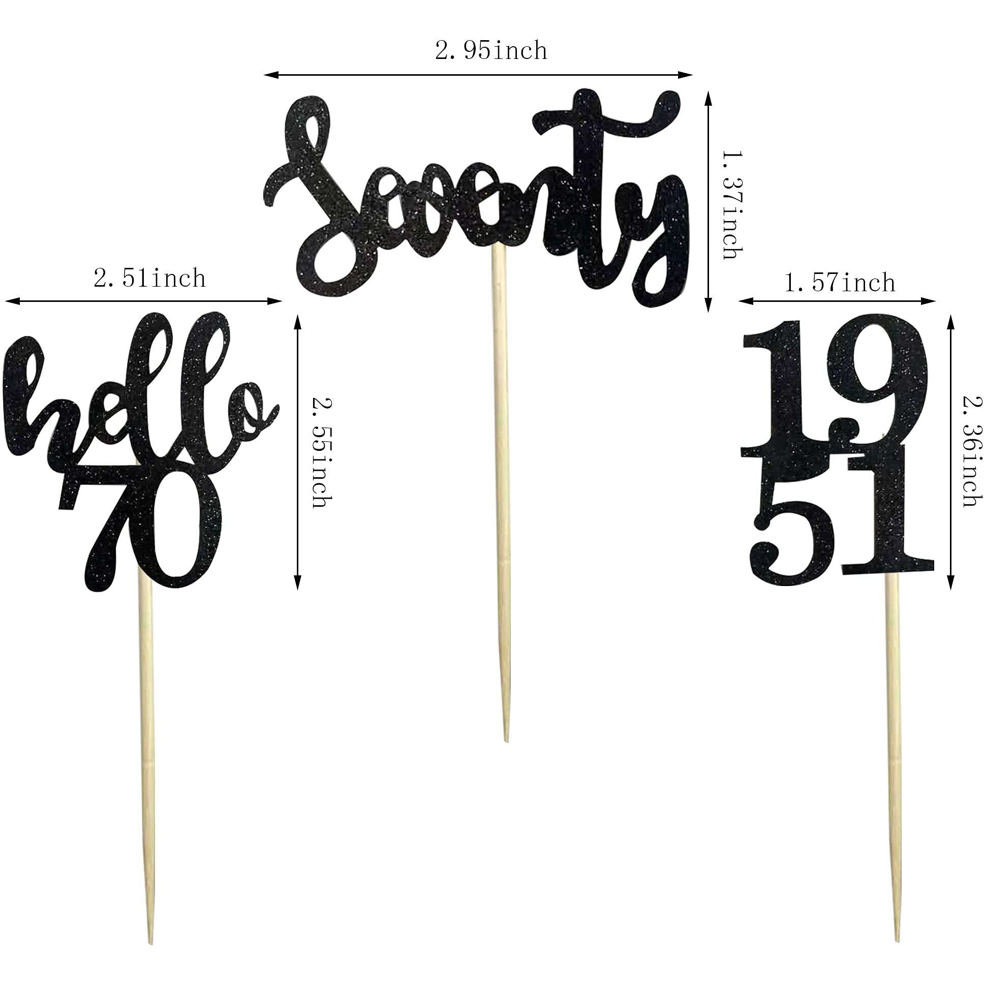 Festiko40 Pcs Black Glitter 70Th Birthday Cupcake Toppers Set For 70Th Birthday Celebrating Party Decorations