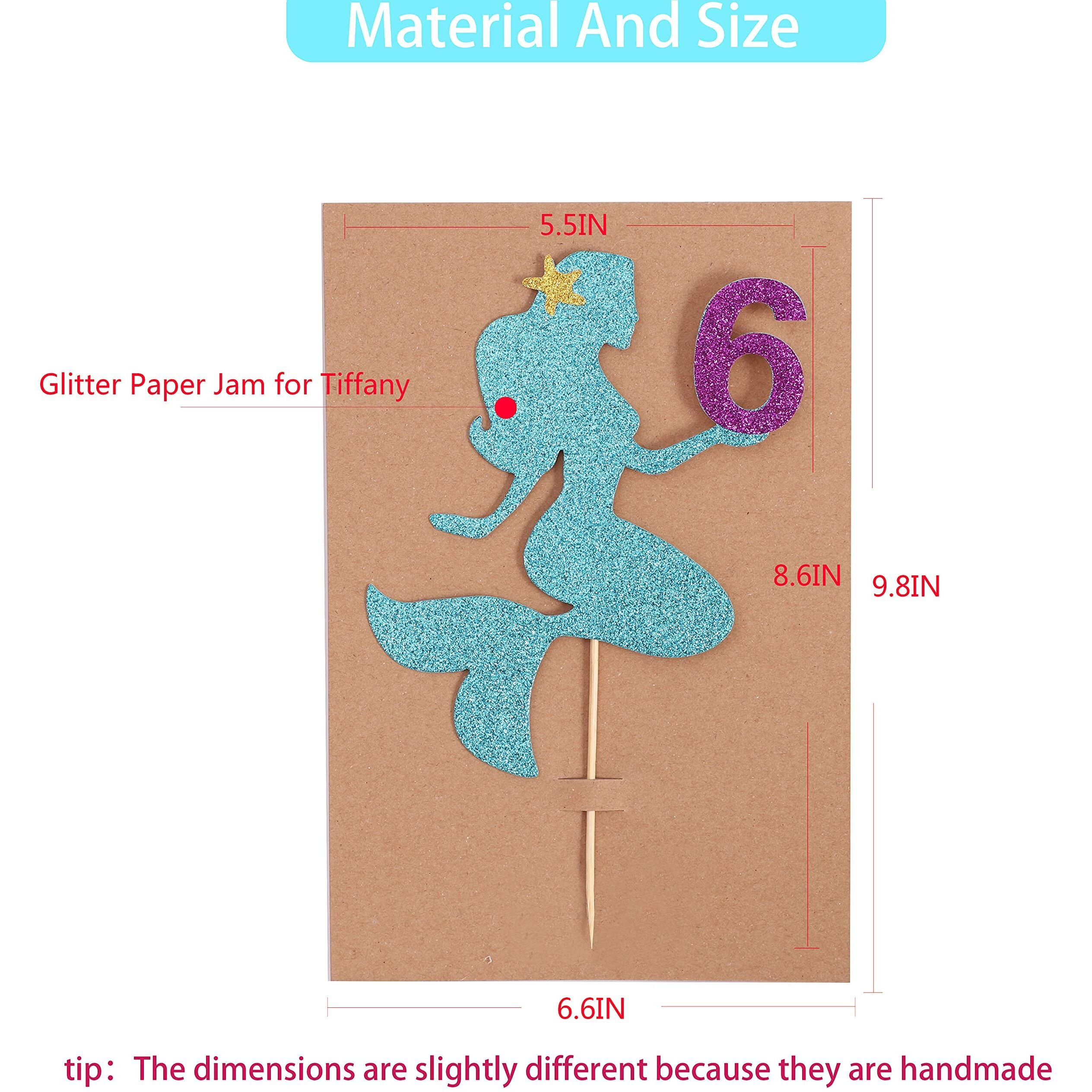 FestikoMermaid Cake Topper For Birthday - Personalized Cake Decoration For Party, Glitter Smash Cake Topper, Photo Booth Props, 6 Sign Cake Flag