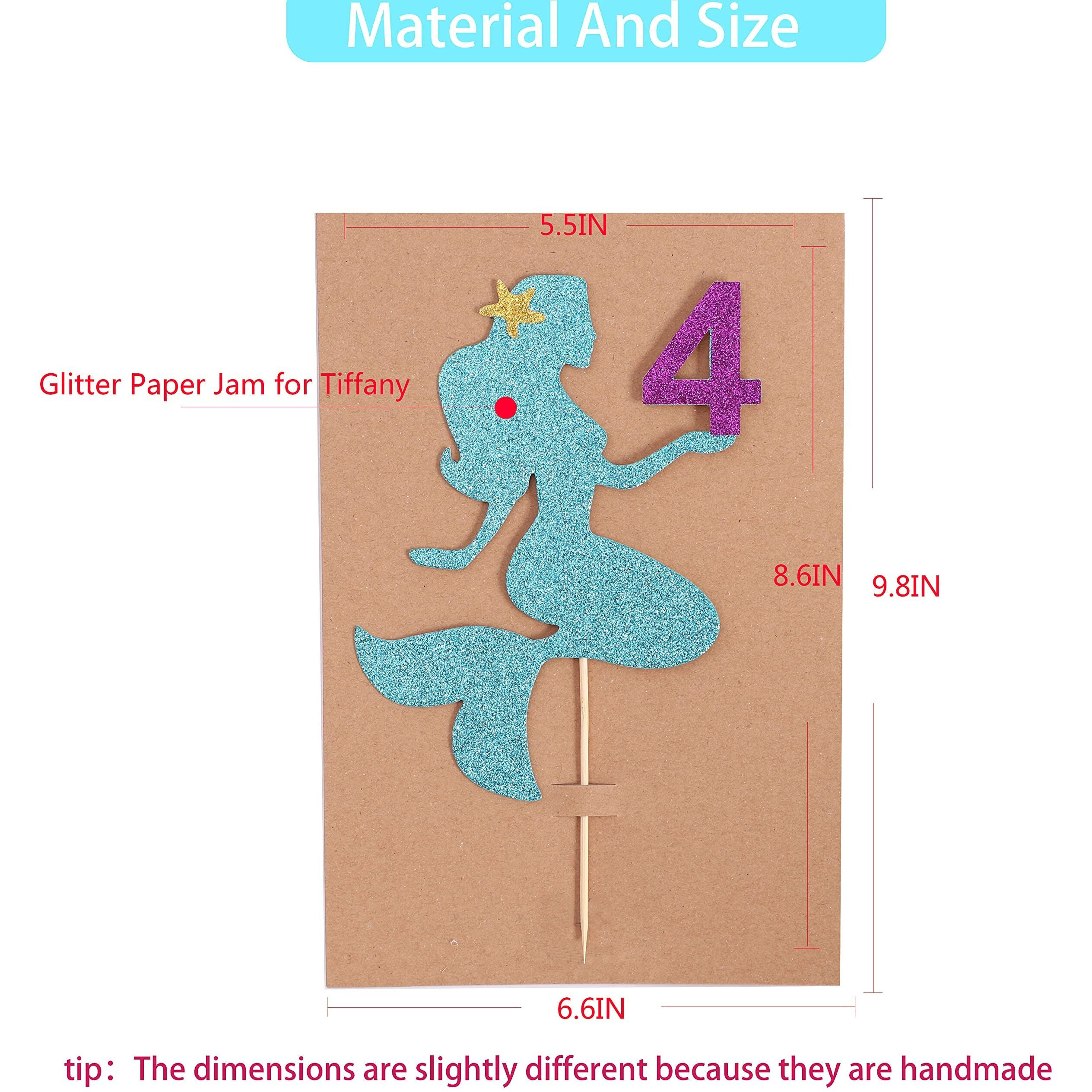 FestikoMermaid Cake Topper For Birthday - Personalized Cake Decoration For Party, Glitter Smash Cake Topper, Photo Booth Props, 4 Sign Cake Flag
