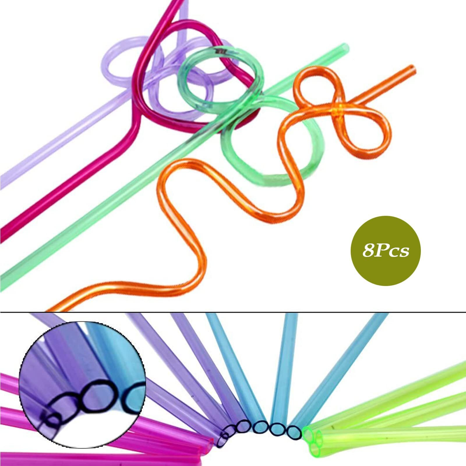 Safe-O-Kid Newly Launched- Reuseable Straws For Kids, Funny Twists Drinking Straws For Birthday Parties,Colourful,8 Pcs, Assorted Colours