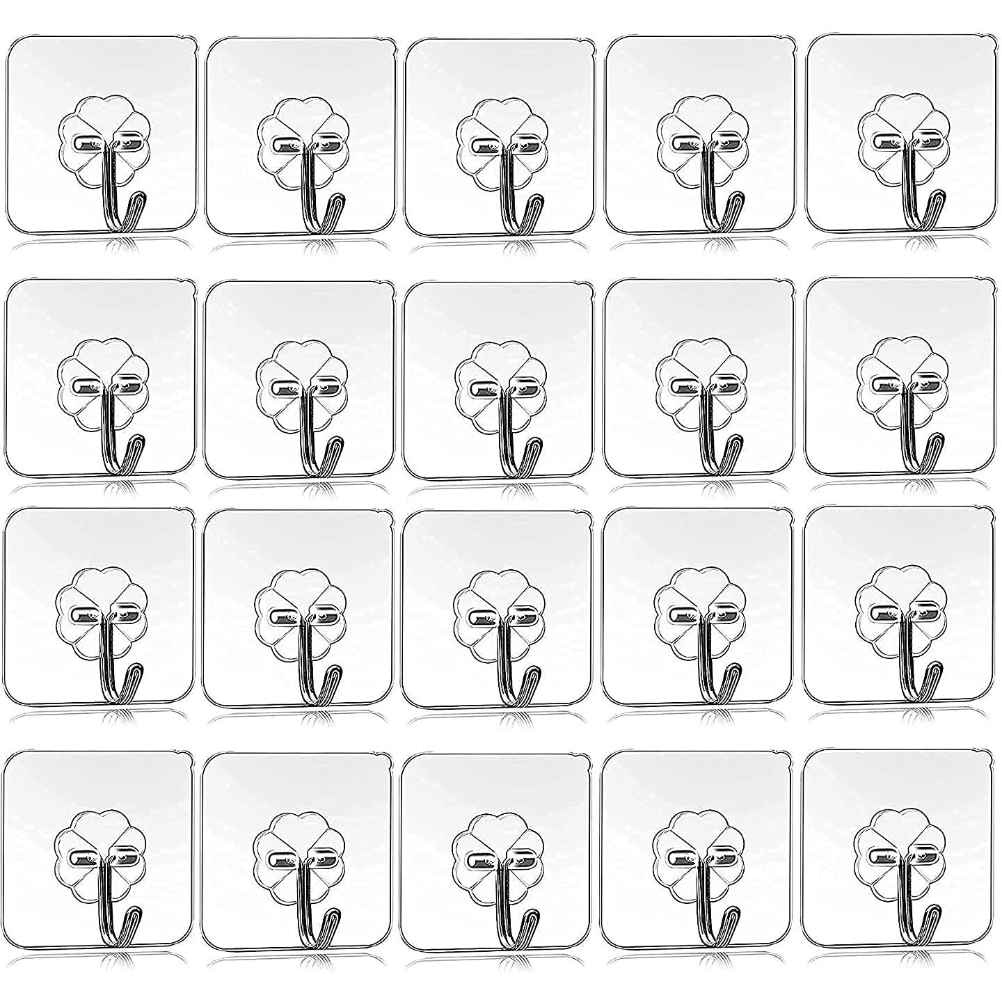 Nubilous Self Adhesive Sticky Hooks, Heavy Duty Sticky Hooks For Hanging 10Kg (Max), Waterproof Transparent Adhesive Hooks For Wall, Wall Hangers For Hanging Kitchen (10 Hook) (20 Hook)