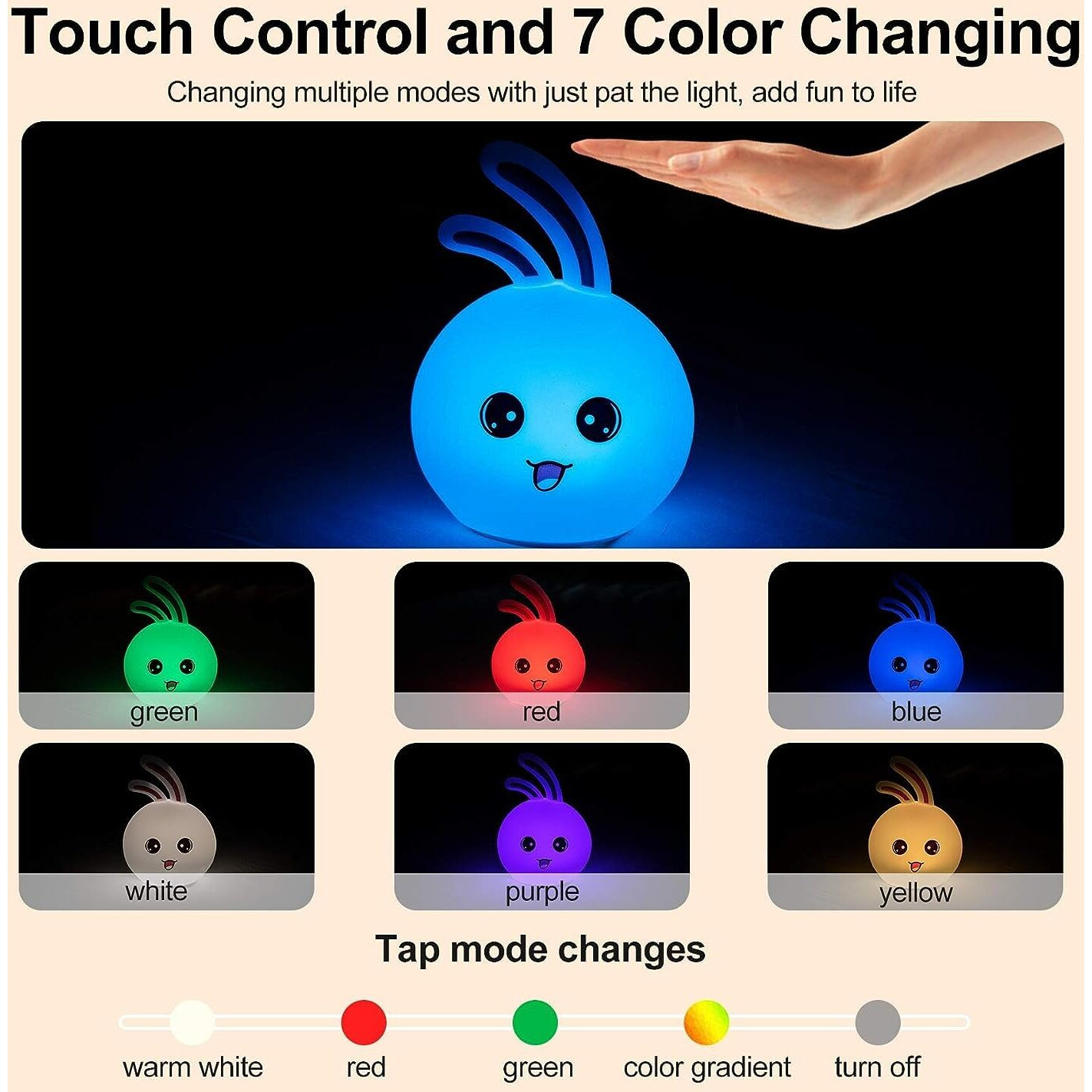 Mogadget Night Lamp For Kids,Silicone Cute Little Rabbit Led Table Lamp, Birthday Gift For Kids (2-5 Years), Colour Changing With Usb Rechargeable Night Light(Rabbit Lamp), Multicolour