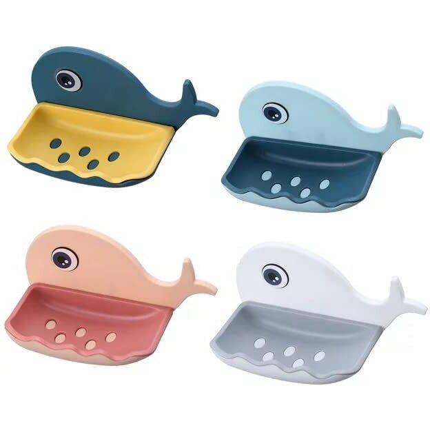 Kbs Soap Holder For Bathroom Stand Fish Shape Self Draining Wall Mounted Plastic Soap Dish Tray Cady Bathroom Kitchen Accessories Set No Drilling Multi Color (Pack Of-1)