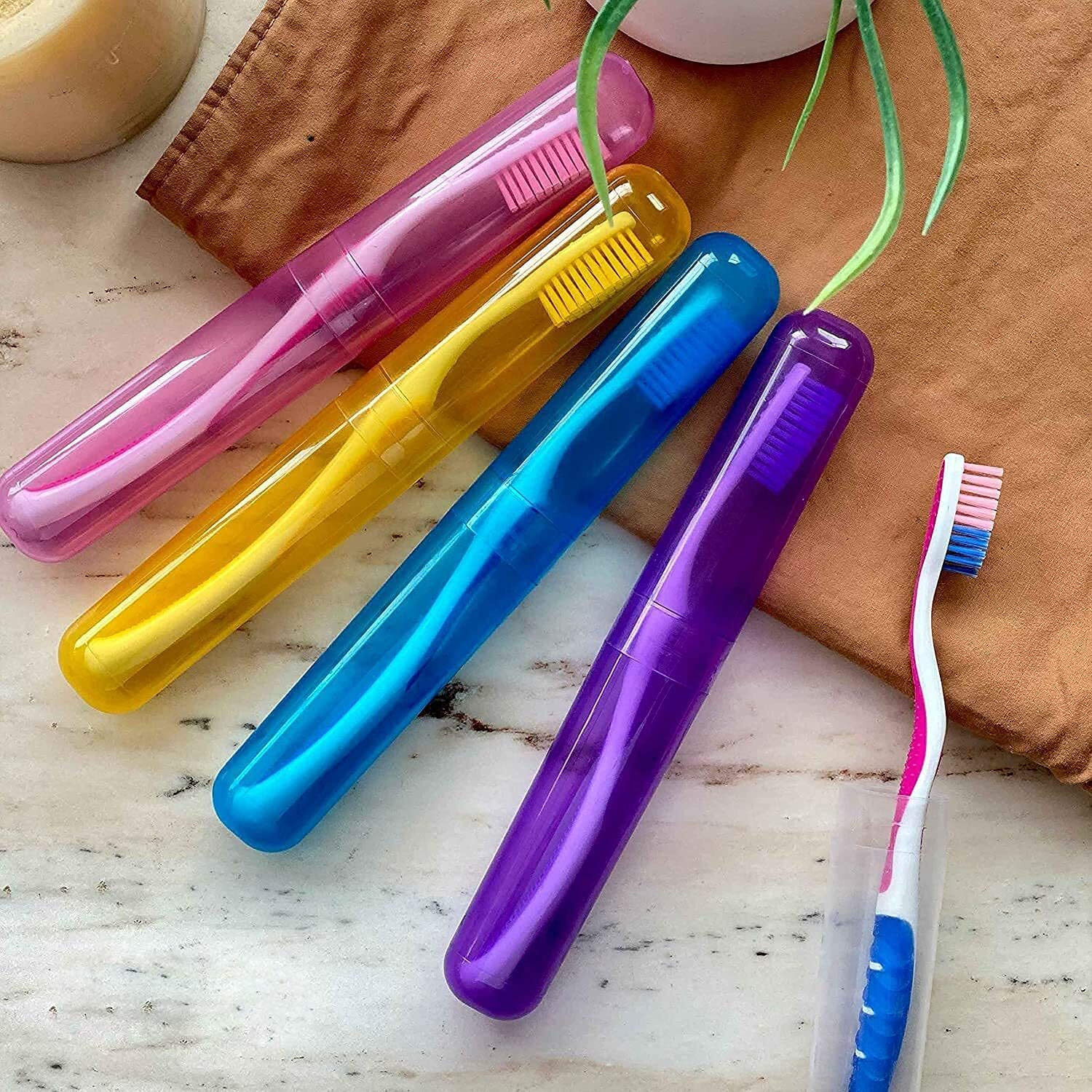 Xml Toothbrush Container, Cap, Cover, Case, Holder Set Plastic Anti Bacterial For Travel Bathroom (Pack Of 4-Multi-Colour)