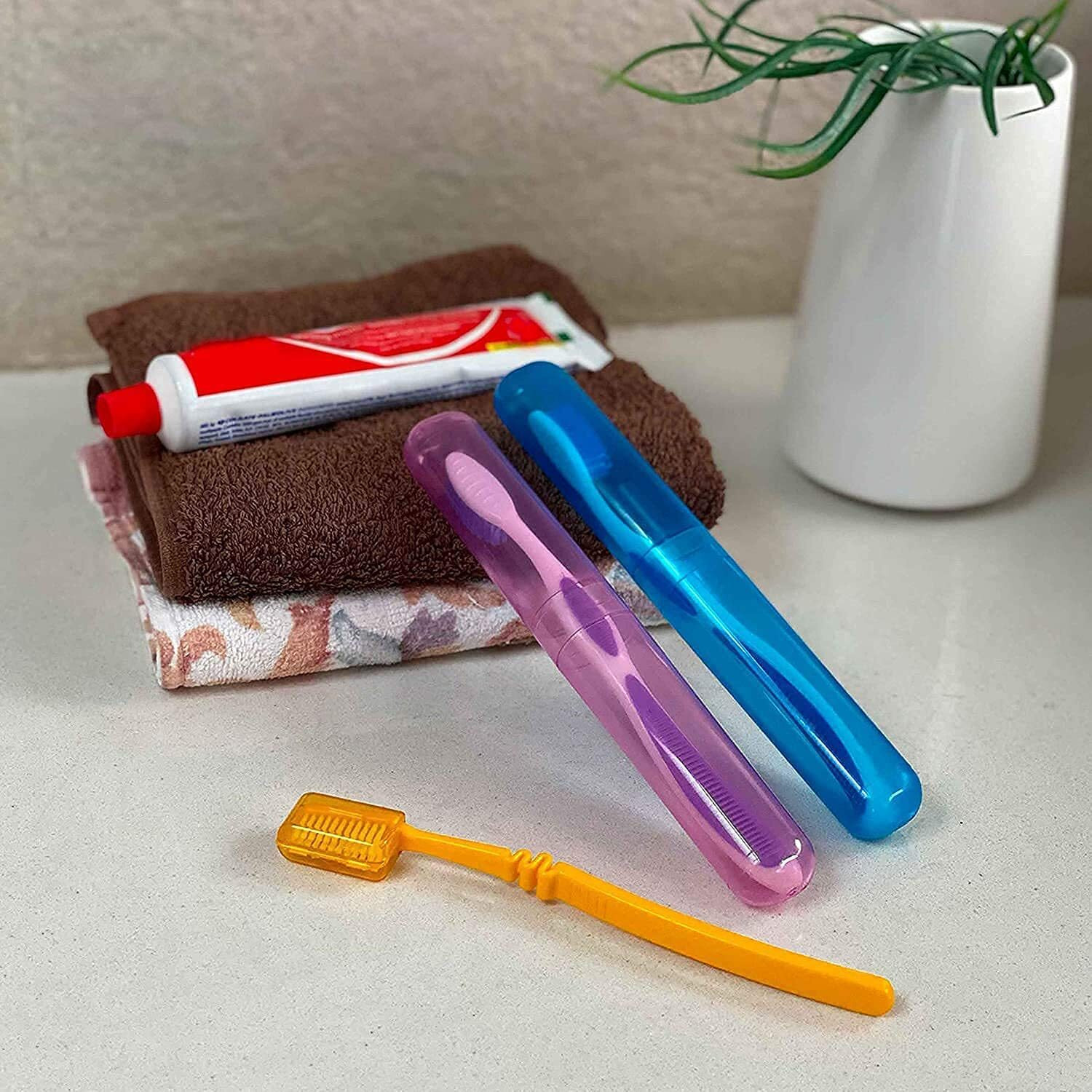 Xml Toothbrush Container, Cap, Cover, Case, Holder Set Plastic Anti Bacterial For Travel Bathroom (Pack Of 4-Multi-Colour)