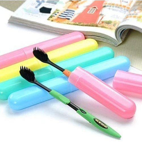 Xml Toothbrush Container, Cap, Cover, Case, Holder Set Plastic Anti Bacterial For Travel Bathroom (Pack Of 4-Multi-Colour)