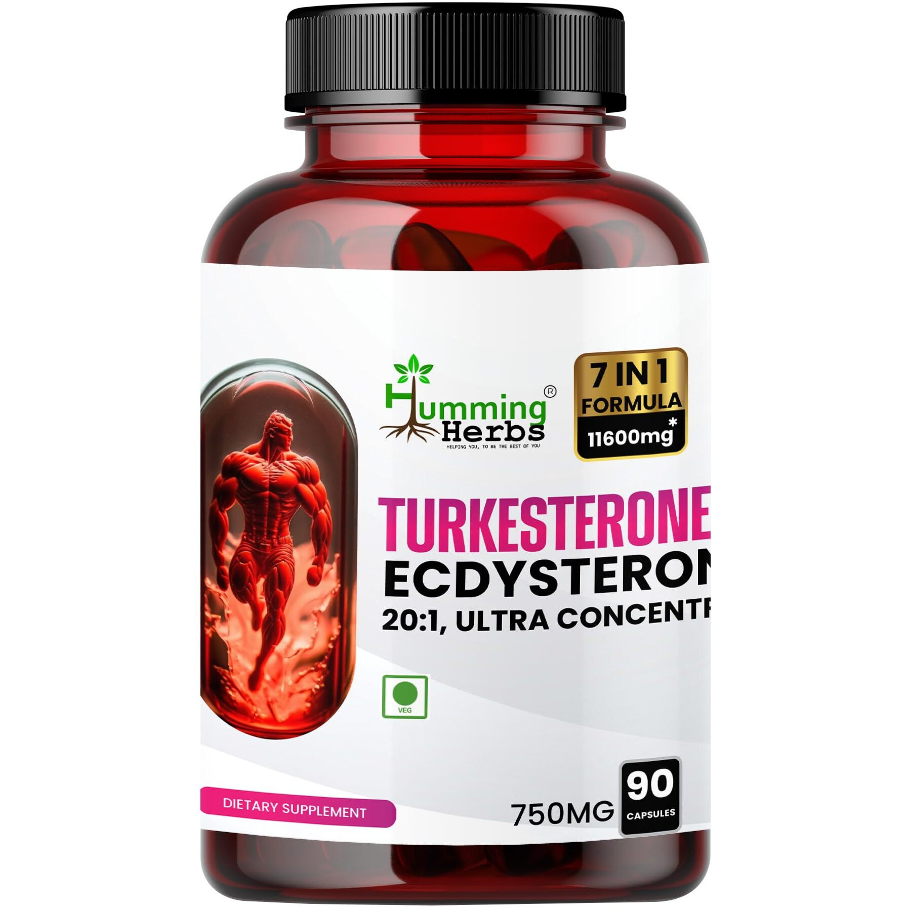Humming Herbs Turkesterone Ecdysterone, Ajuga Turkestanica Extract , 7In1 -11600Mg Eqv |Ultra-Pure And Bioavailable For Enhanced Absorption | Third Party Tested | 90 Capsules