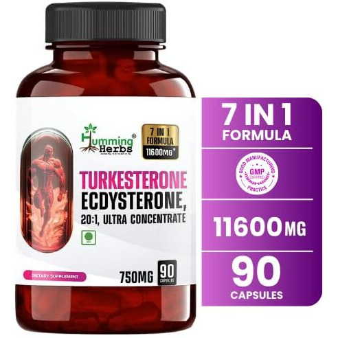 Humming Herbs Turkesterone Ecdysterone, Ajuga Turkestanica Extract , 7In1 -11600Mg Eqv |Ultra-Pure And Bioavailable For Enhanced Absorption | Third Party Tested | 90 Capsules