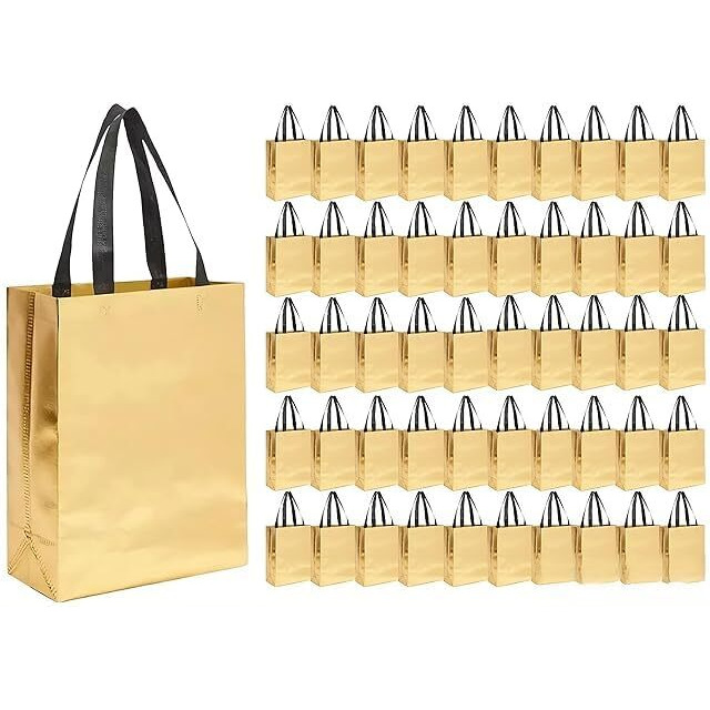 Evafly Gift Bag Medium Size Pack Of 50  L12Xw13Xh4 Inch|Resuable Non-Woven Shiny Metallic Laminated|Haldi Kumkum Return Gifts, Jute Bags For Return Gift,Return Gift For Birthday - Golden