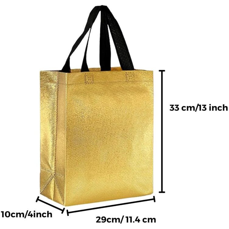 Evafly Gift Bag Medium Size Pack Of 50  L12Xw13Xh4 Inch|Resuable Non-Woven Shiny Metallic Laminated|Haldi Kumkum Return Gifts, Jute Bags For Return Gift,Return Gift For Birthday - Golden