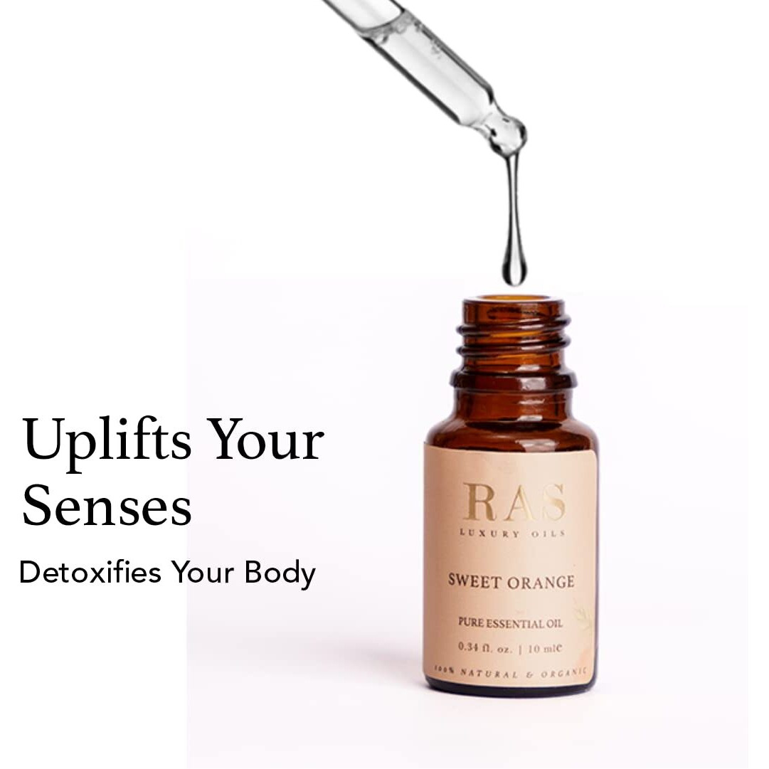 Ras Luxury Oils Sweet Orange Pure Essential Oil| Cold Pressed, Natural Therapeutic Skin Care Helps Relieve Stress & Anxiety | Aromatherapy, Immunity Booster & Skin Brightener For All Skin Types 10Ml