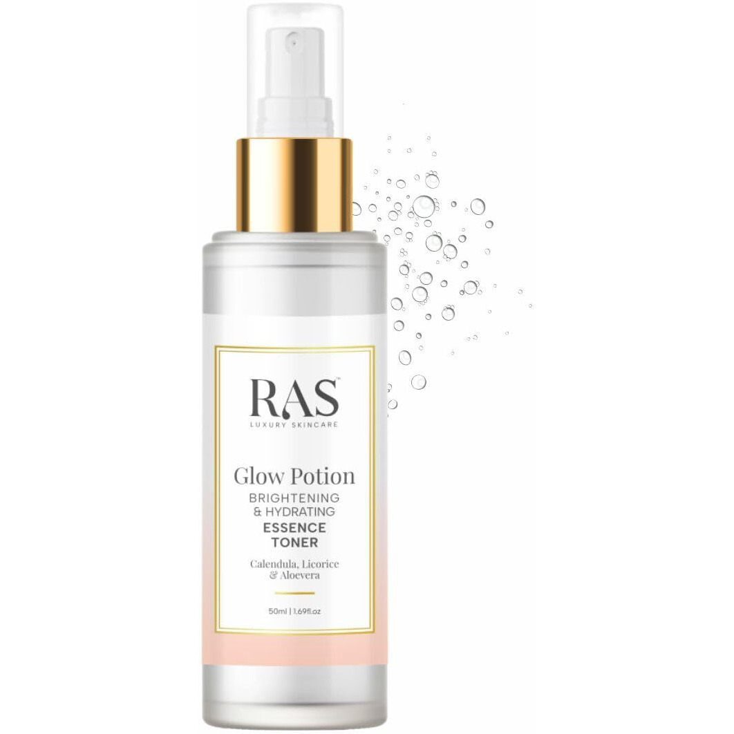Ras Luxury Oils Glow Potion Essence Toner | Alcohol Free Face Mist | Hydrating & Plumping | With Hyaluronic Acid, Licorice & Niacinamide | Deeply, Soothes Redness & Inflammation | Evens Skin-Tone | Vegan, 50Ml