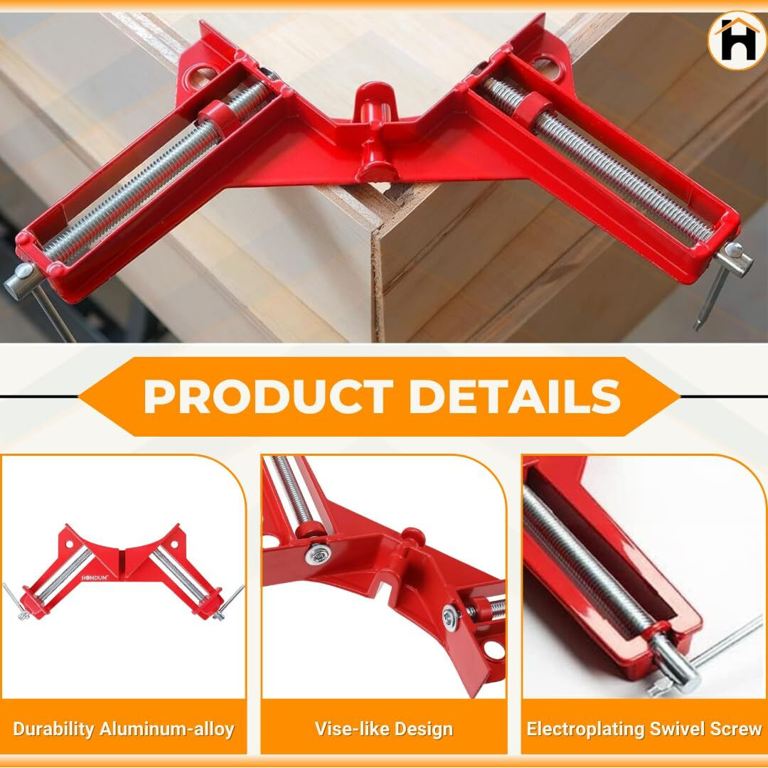 Homdum 90 Degree Corner Clamp Diy Woodworking Framing Holder Tool For Right Angle Picture Frame Clamping With One Finger Rotating Screw Jaw Pack Of 2 Pieces